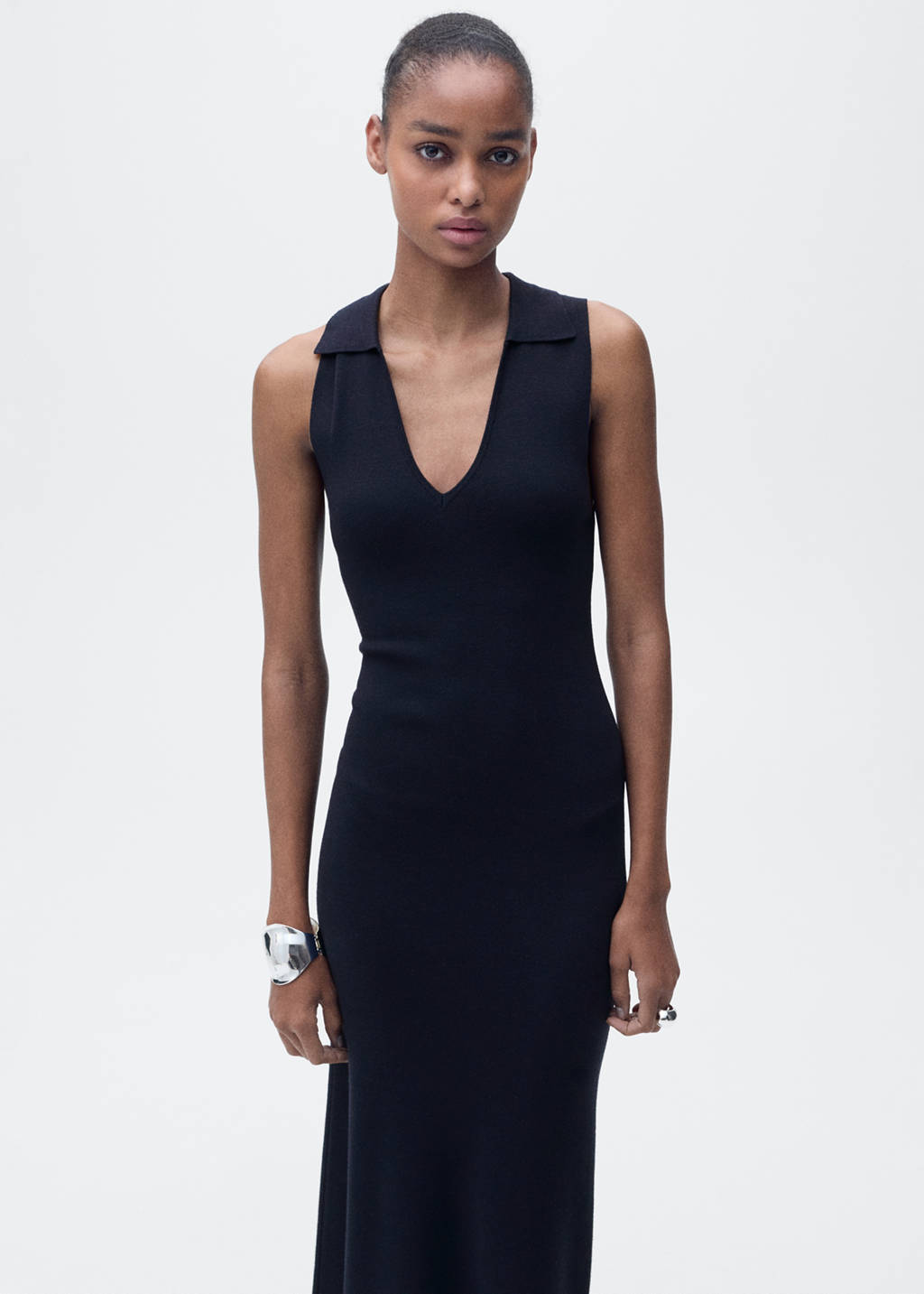 Knitted midi-dress with lapels - Women | MANGO OUTLET USA