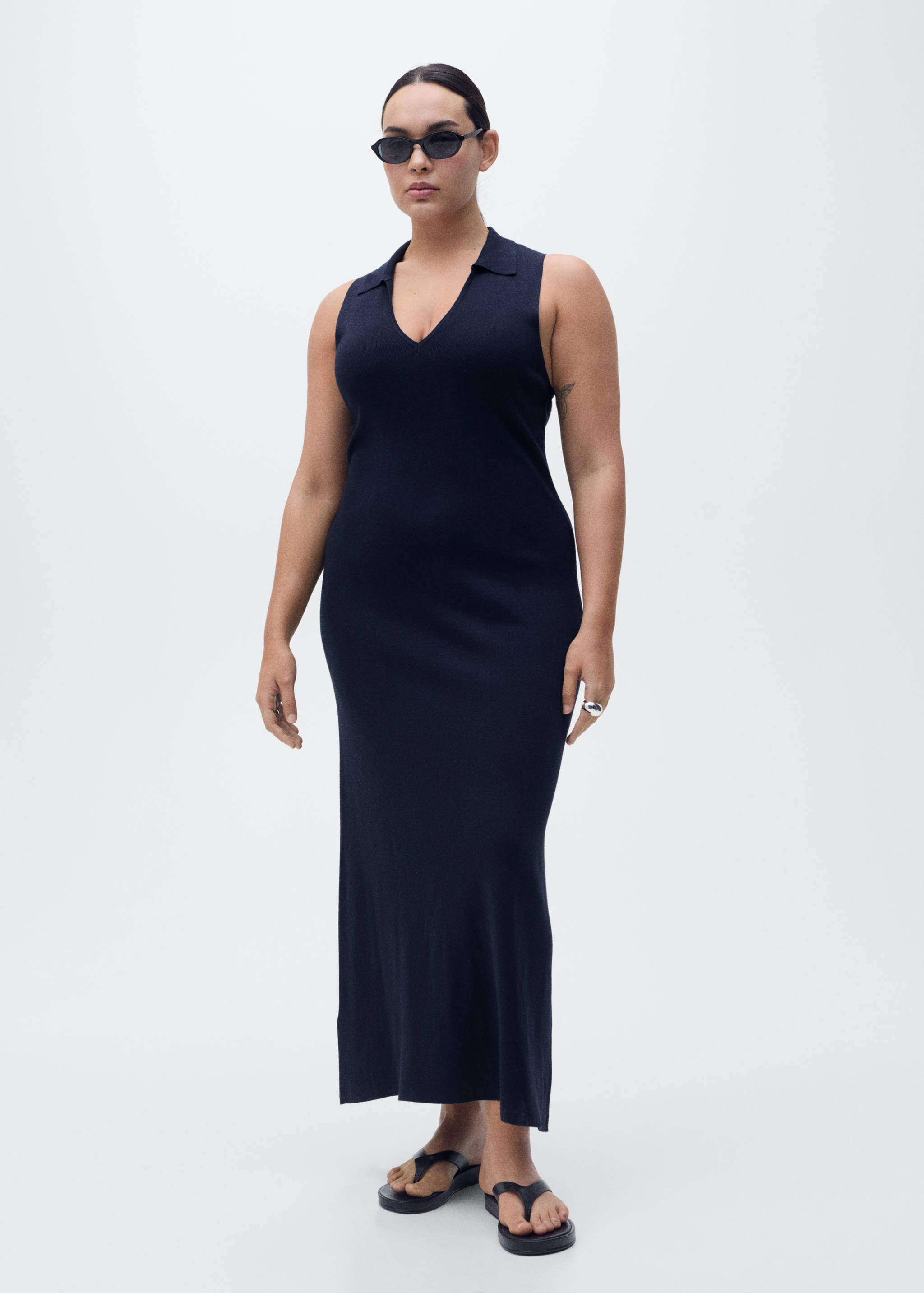 Rochie midi din tricot cu rever - Detaliu al articolului 3