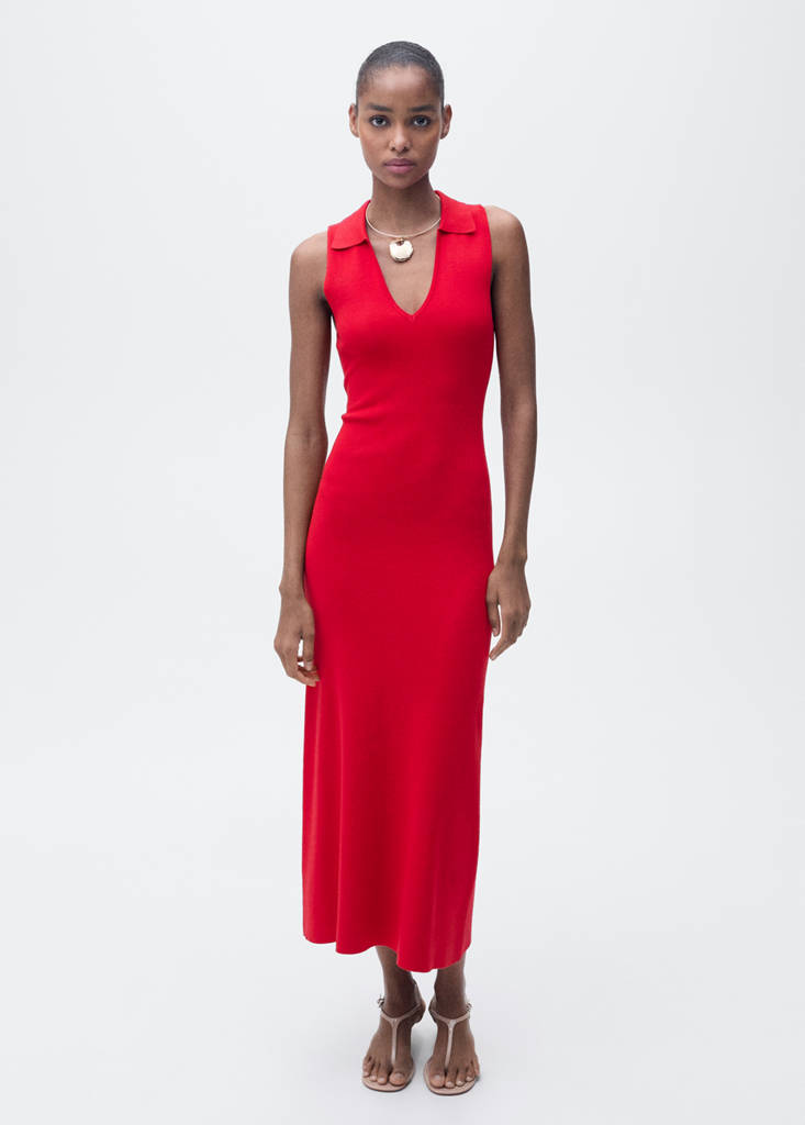 Knitted midi-dress with lapels - Women | MANGO OUTLET USA