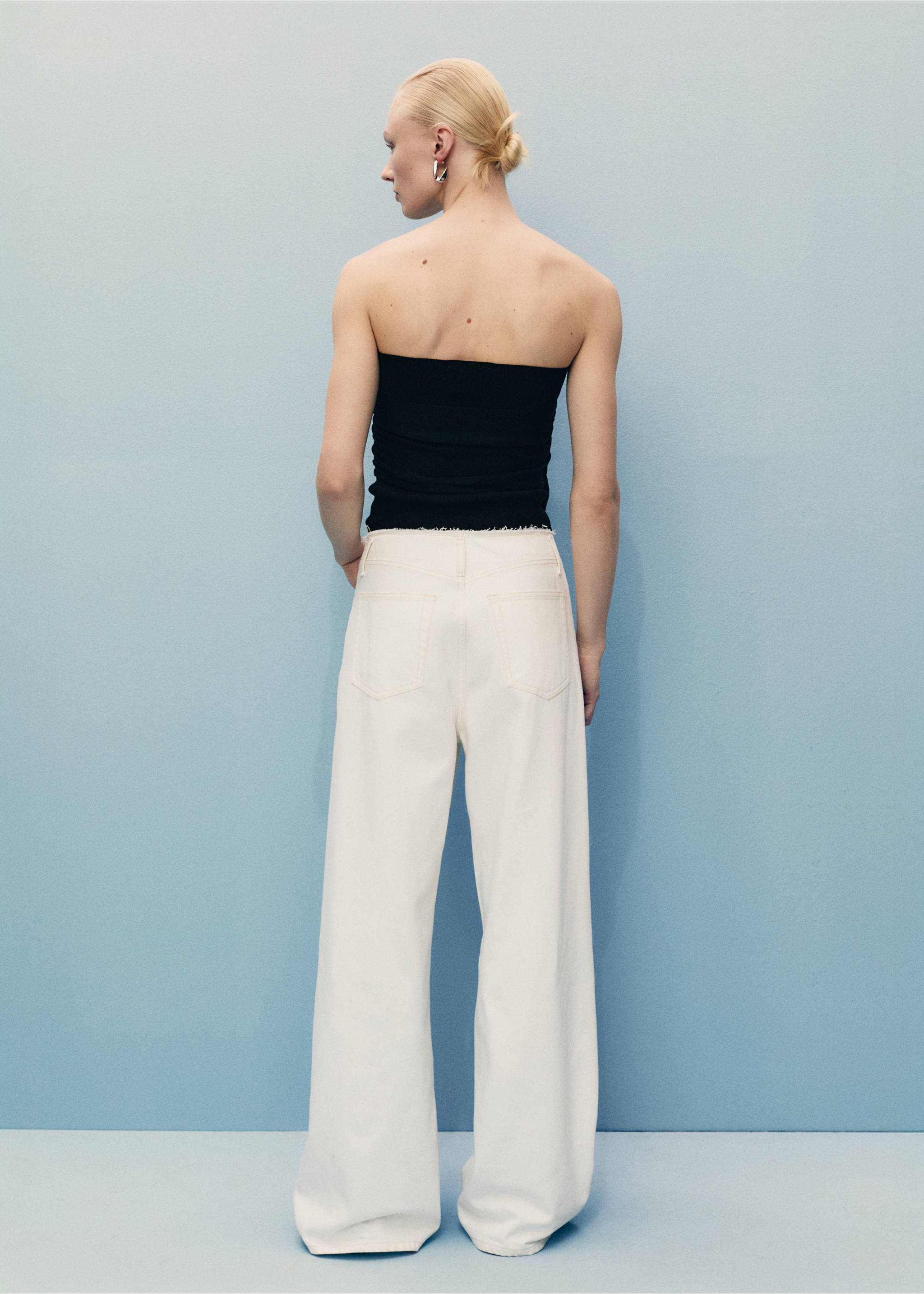 Wide leg denim trousers with frayed waist - Reverse of the article, Off White. Ref: 87097189-00.