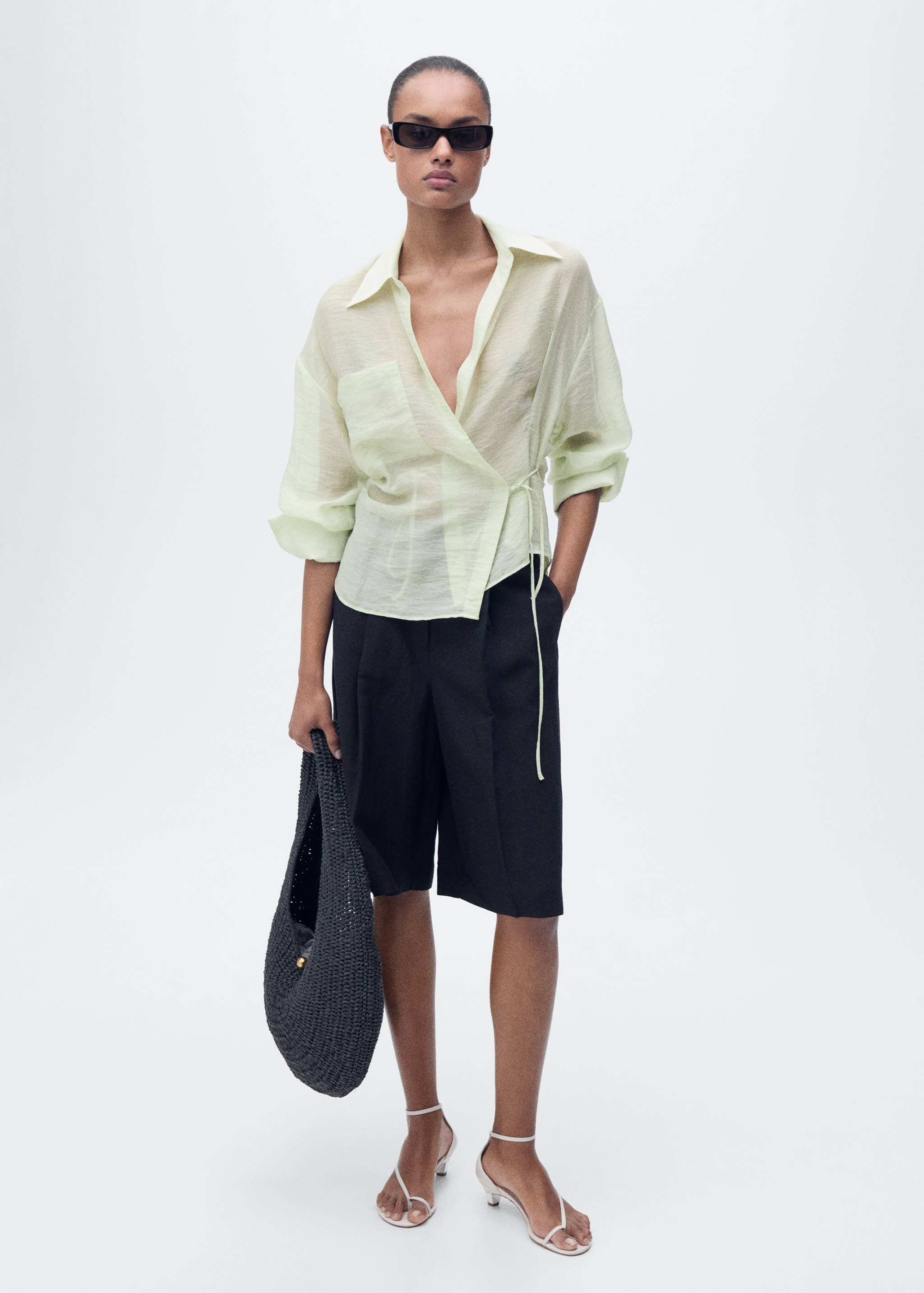 Lyocell wrap shirt with bow closure - General plane
