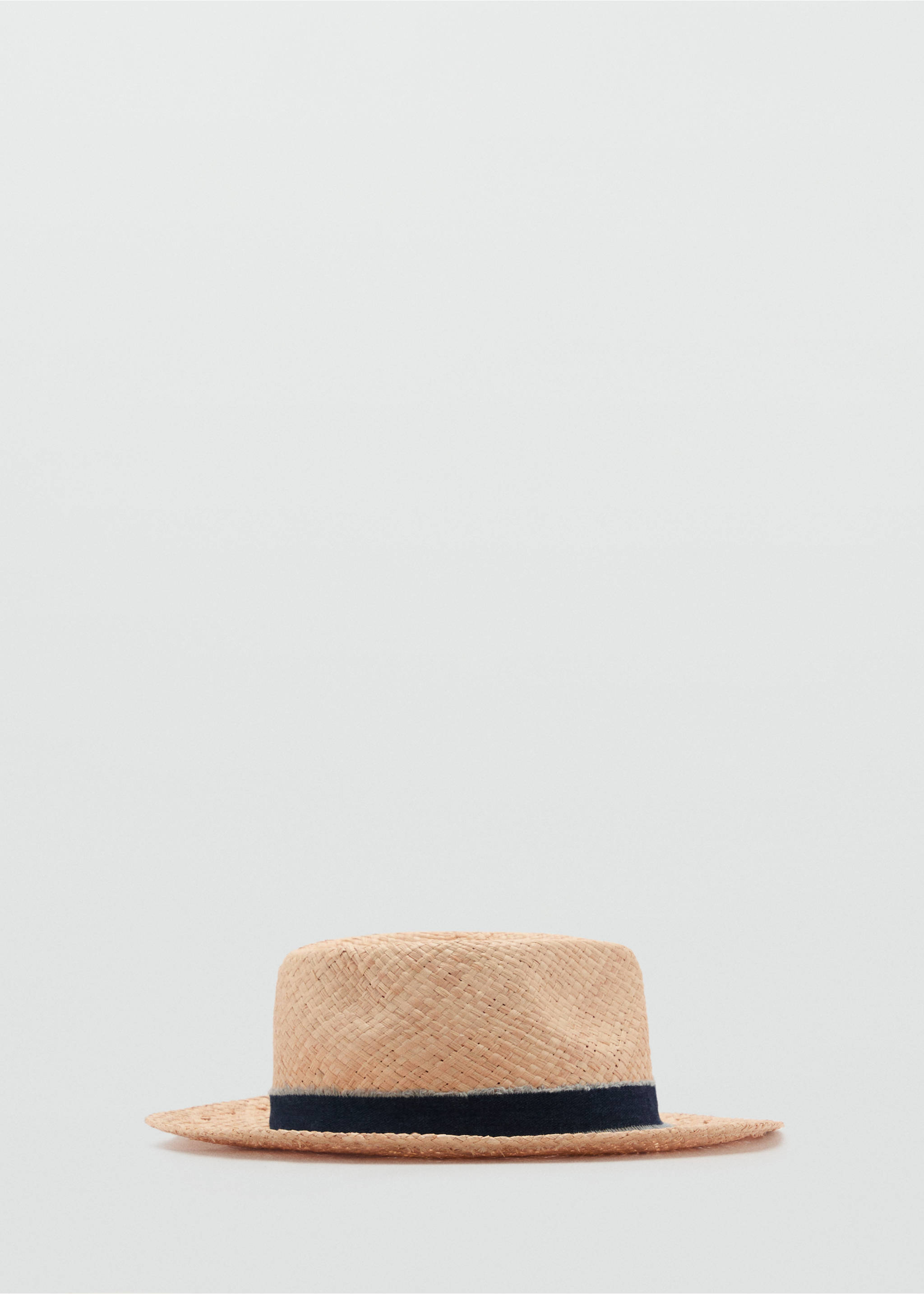 Raffia hat with denim bow - Article without model, Beige. Ref: 87097668-00.