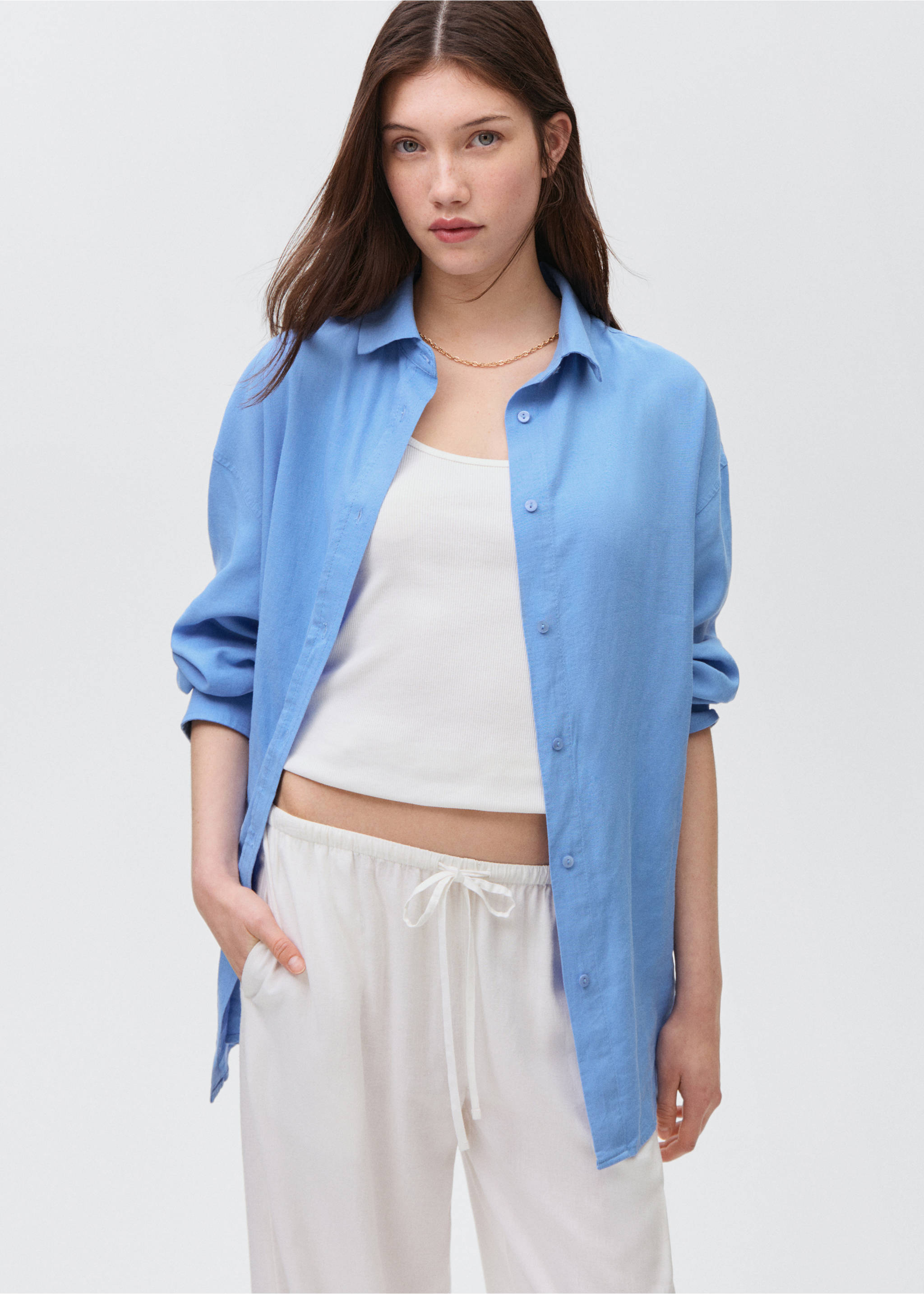 Regular-fit linen shirt - Medium plane, Sky Blue. Ref: 87097681-00.