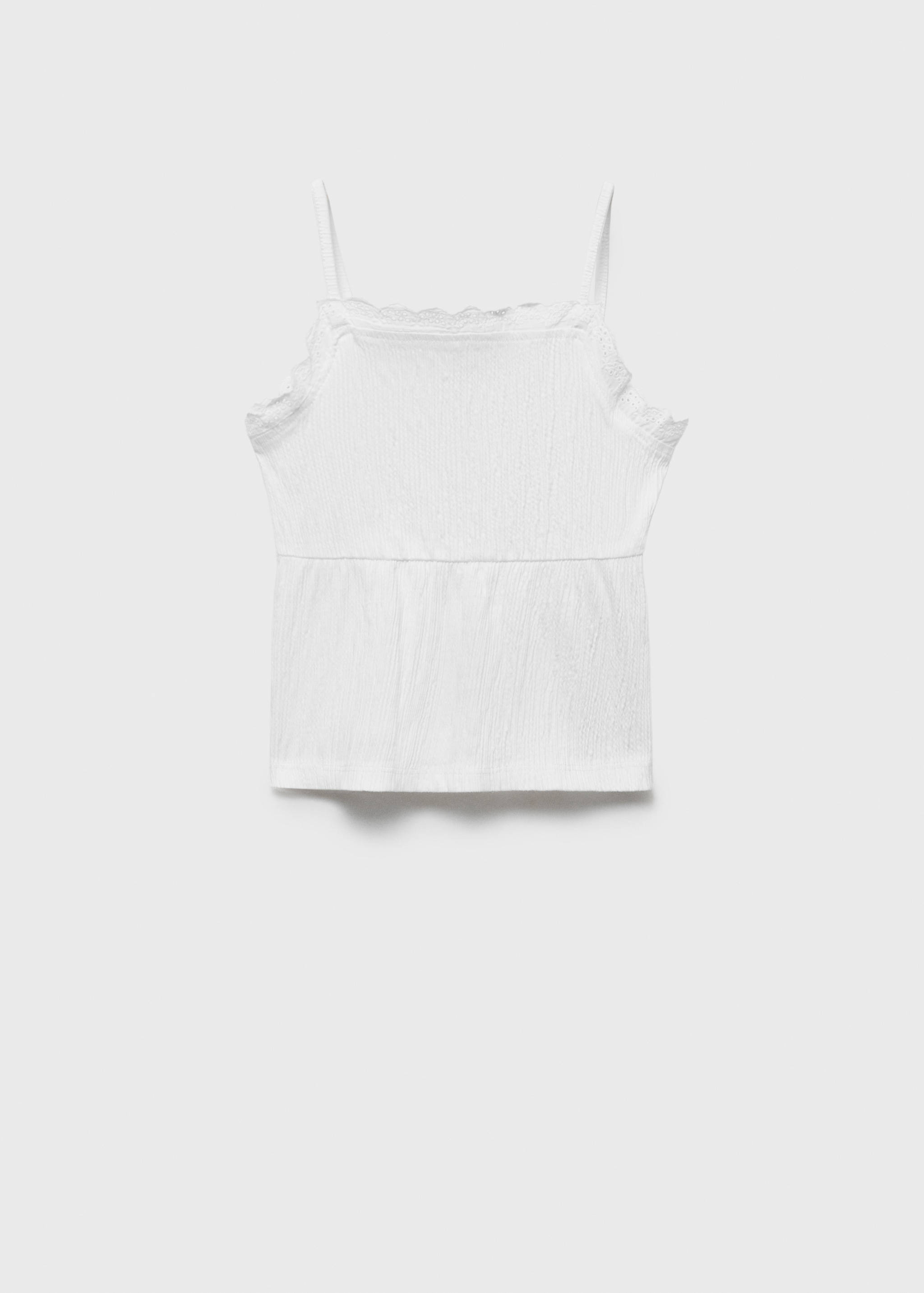 White textured kids' camisole top with thin straps and a peplum hem.