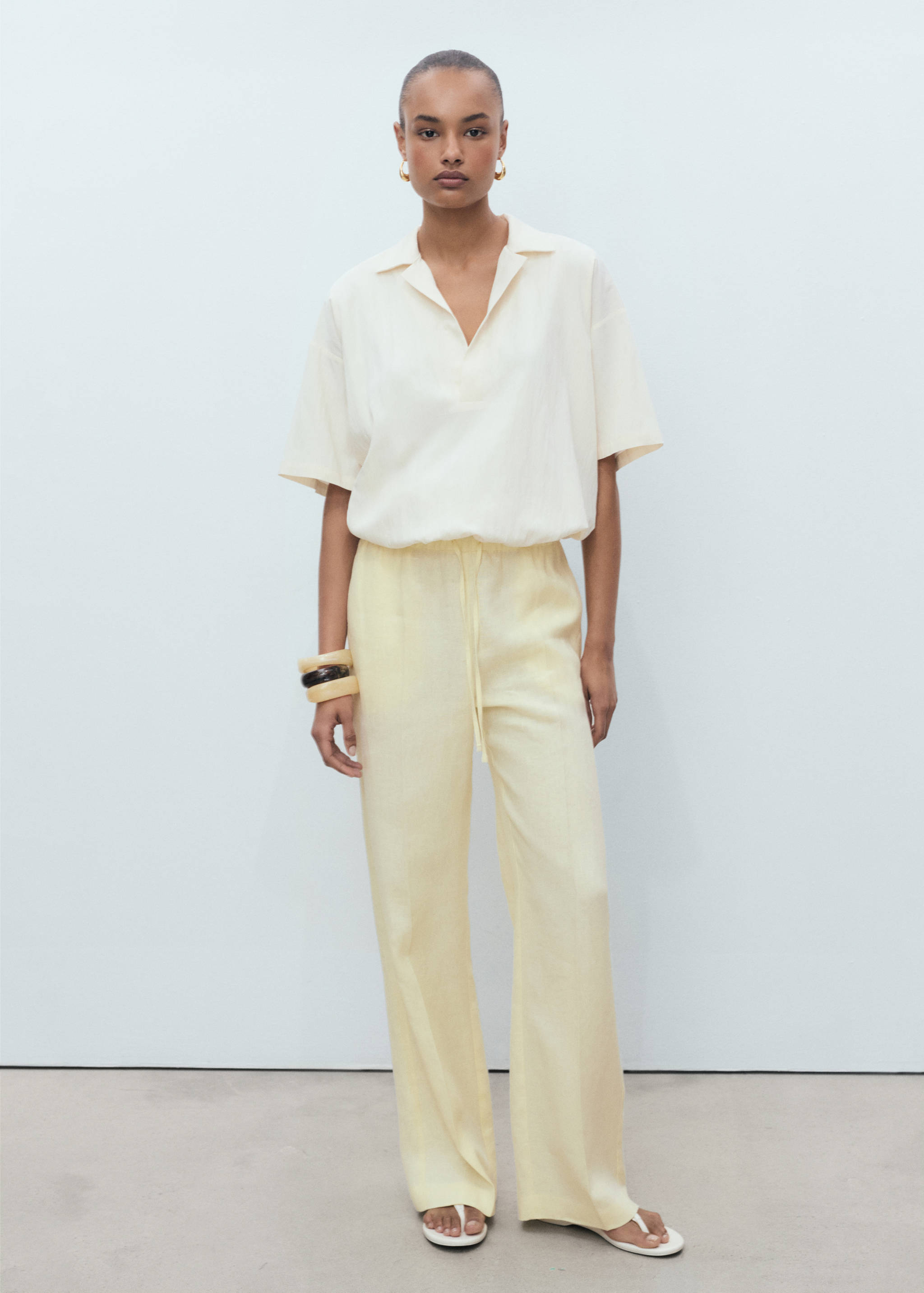 Straight-fit linen trousers with bow - General plane