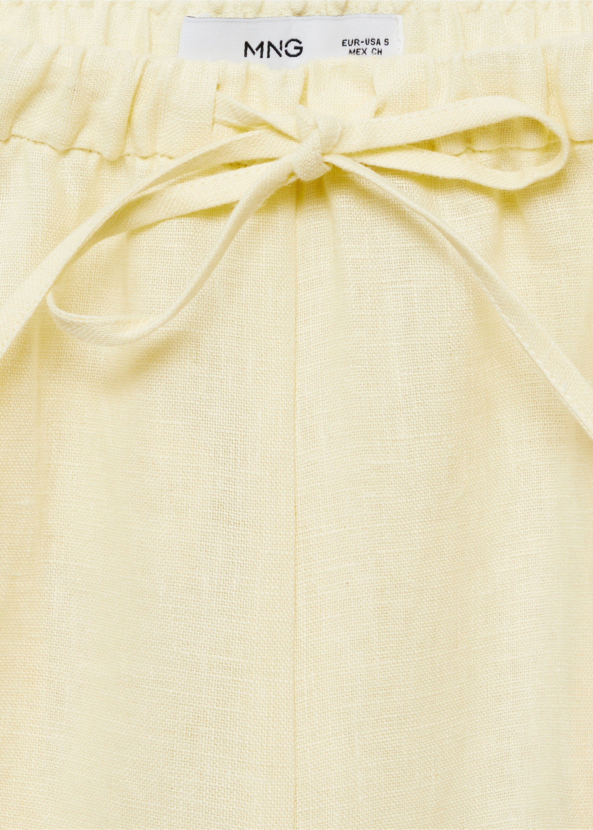 Straight-fit linen trousers with bow - Details of the article 8, Pastel Yellow. Ref: 87097691-00.