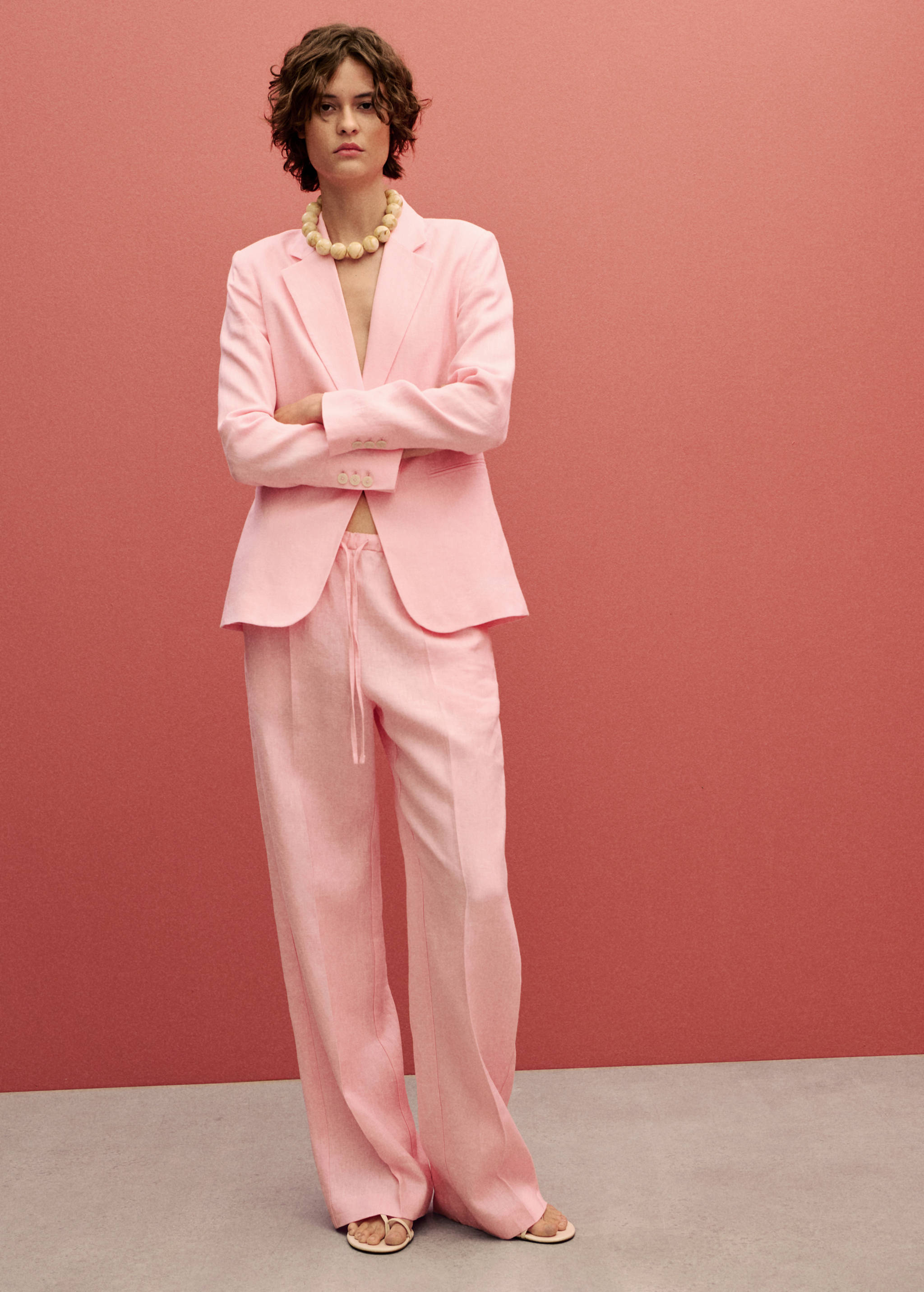 Straight-fit linen trousers with bow - General plane