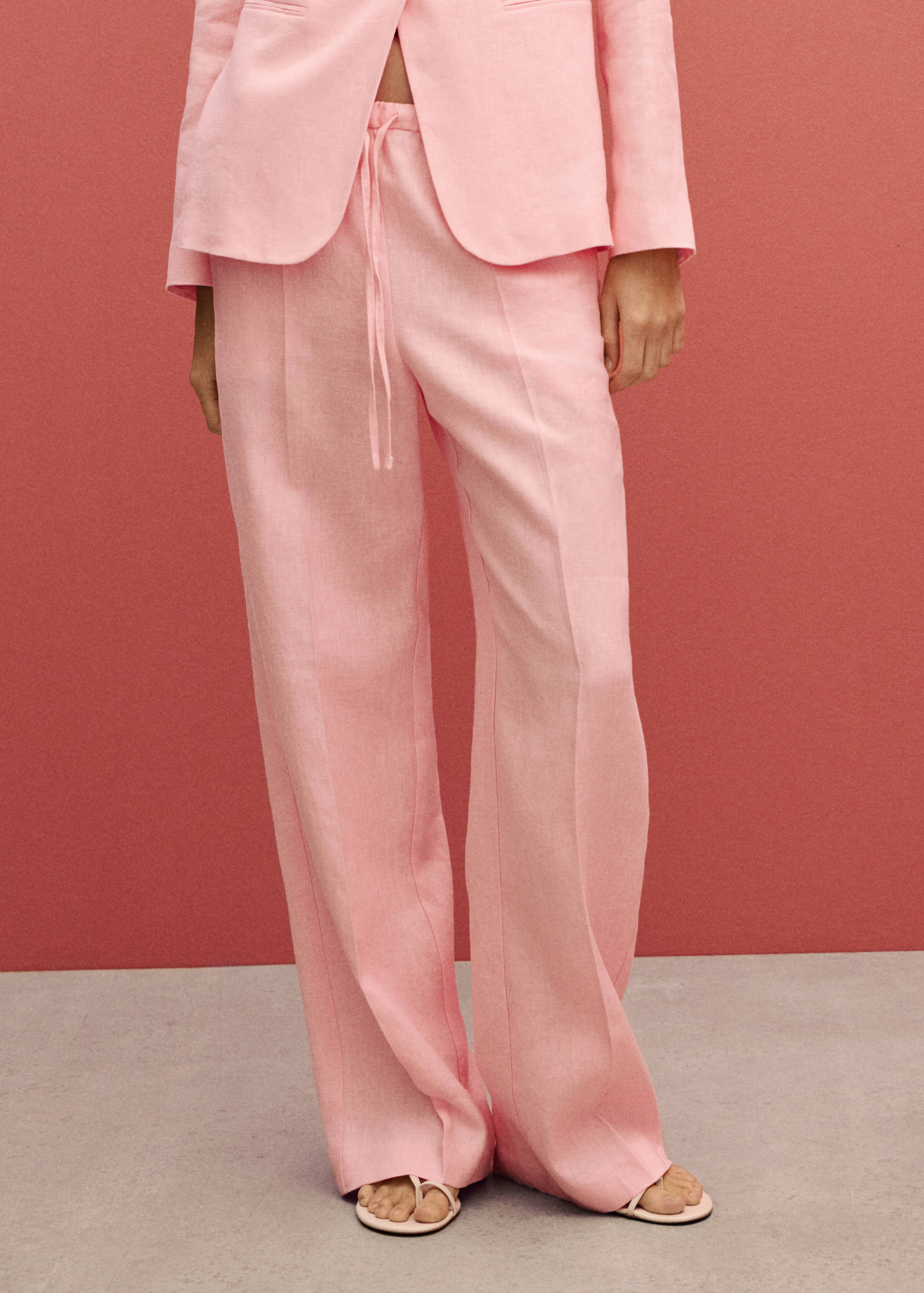 Straight-fit linen trousers with bow - Medium plane