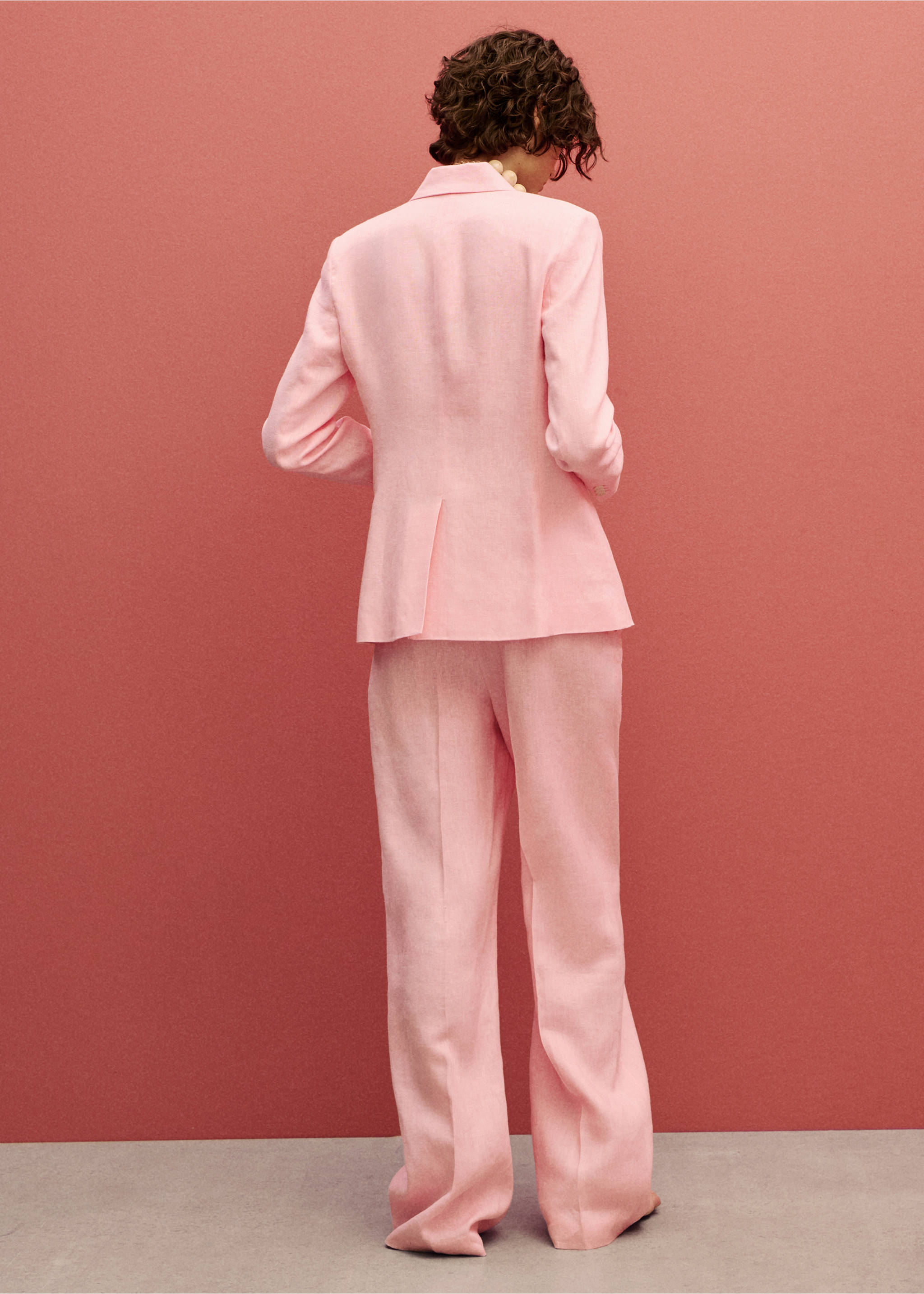 Calças retas de linho com laço - Verso do artigo, Rosa-claro. Ref: 87097691-00.