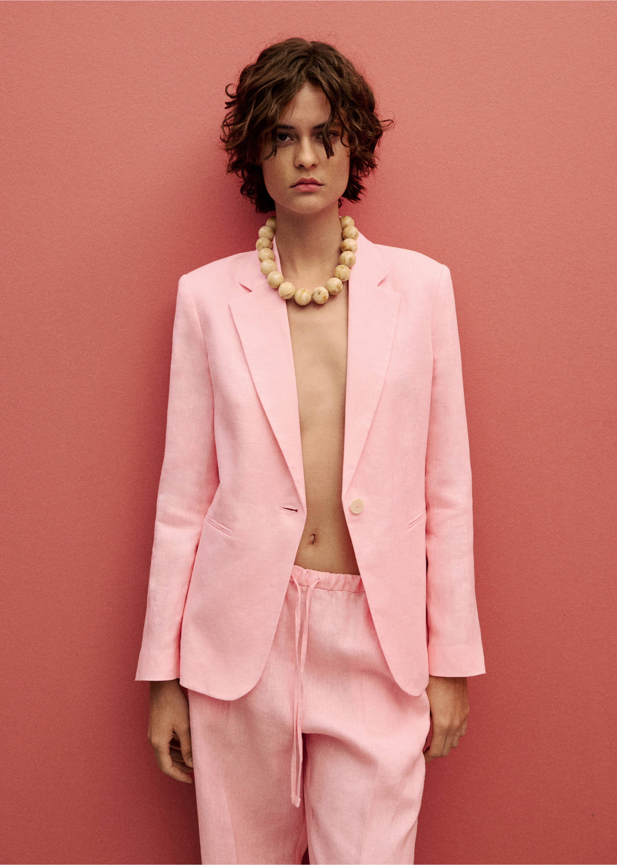 Calças retas de linho com laço - Pormenor do artigo 2, Rosa-claro. Ref: 87097691-00.