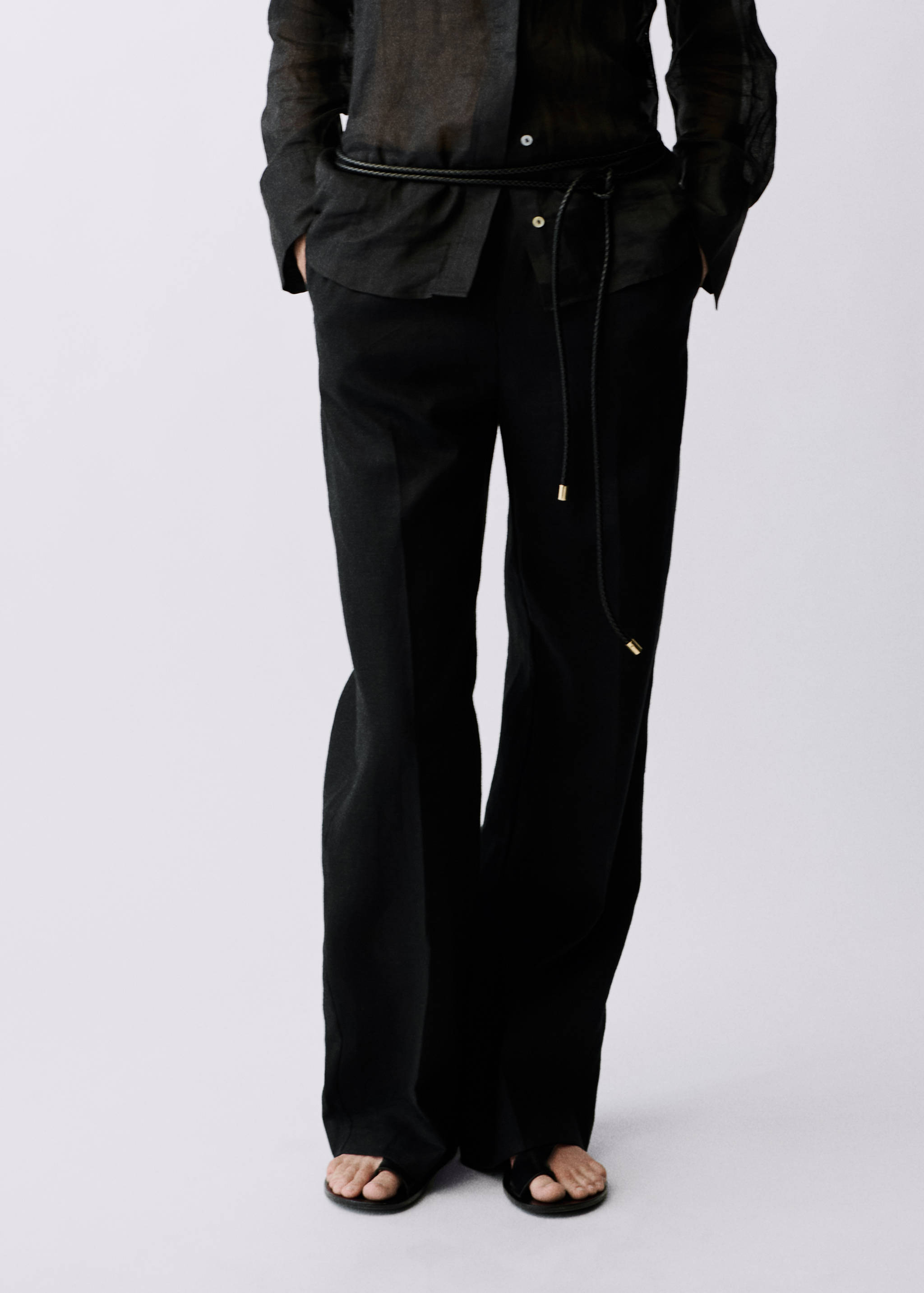 Straight-fit linen trousers with bow - Medium plane