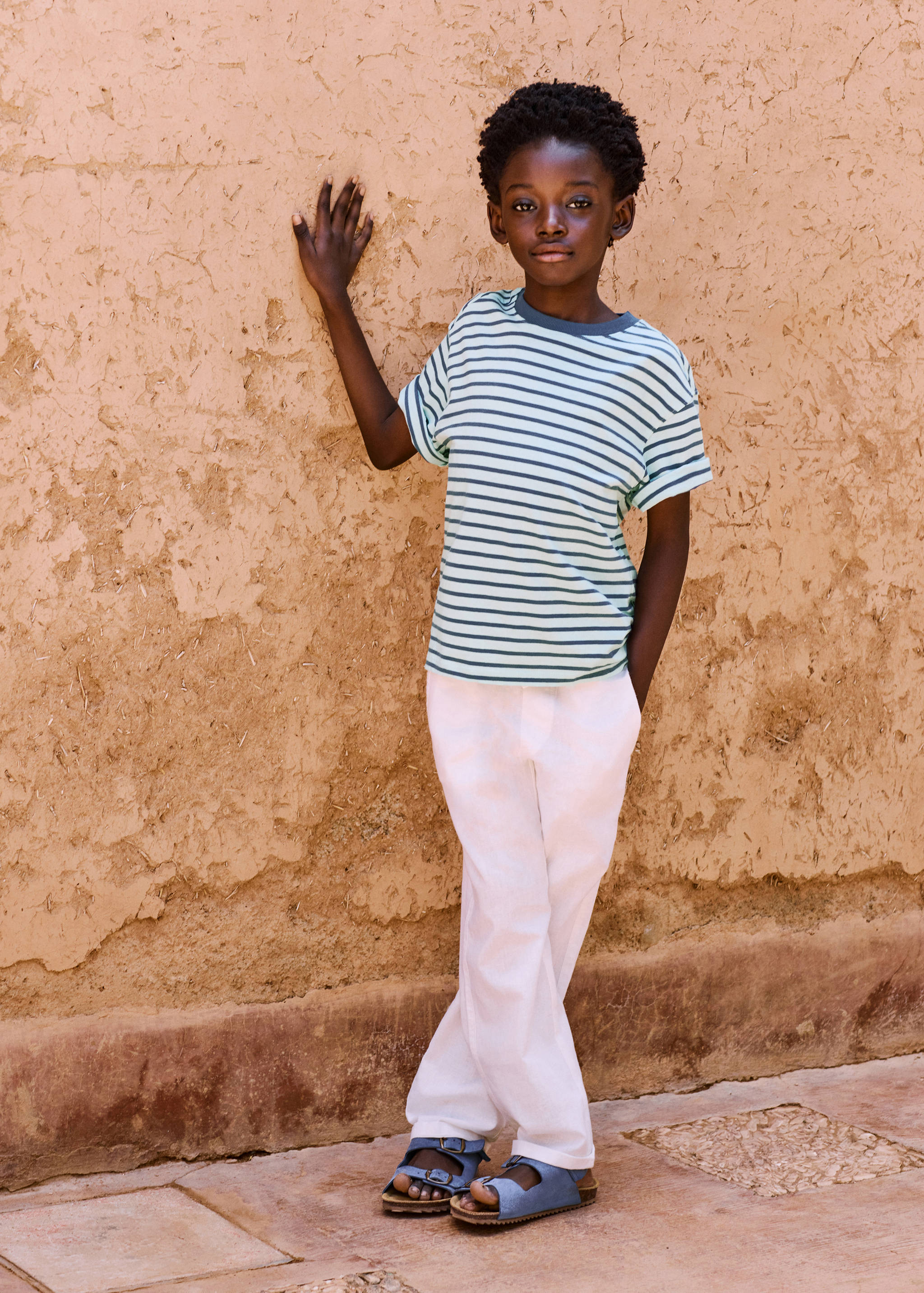 Linen-blend elastic waist trousers - Details of the article 5