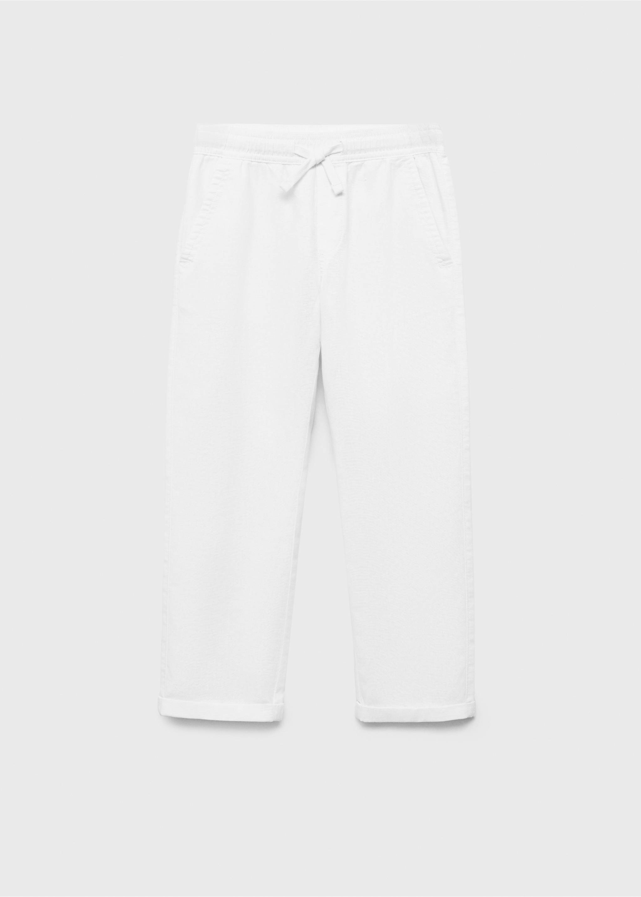 Linen-blend elastic waist trousers - Article without model, White. Ref: 87097694-00.