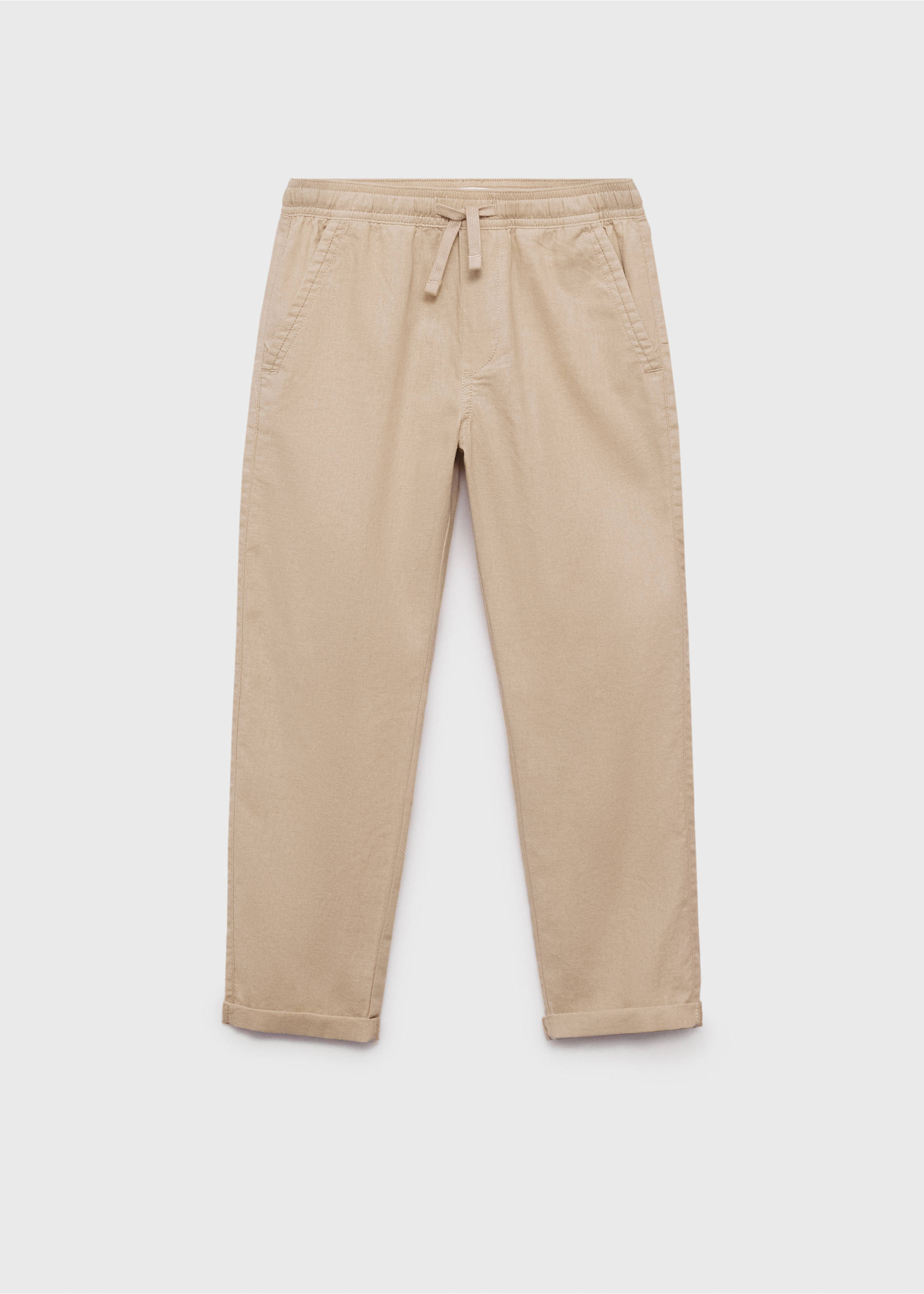 Linen-blend elastic waist trousers - Article without model, Beige. Ref: 87097694-00.