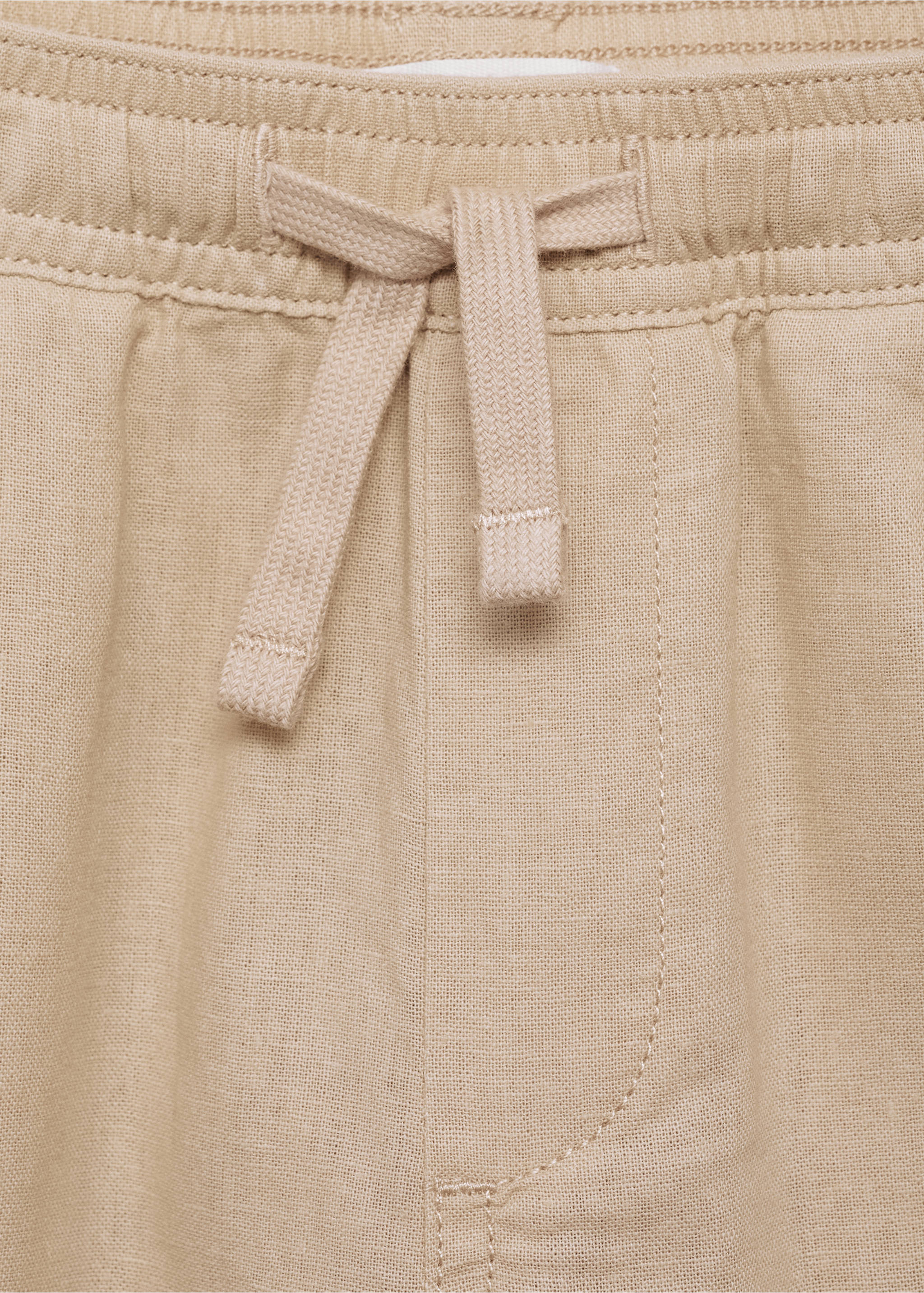 Linen-blend elastic waist trousers - Details of the article 8, Beige. Ref: 87097694-00.