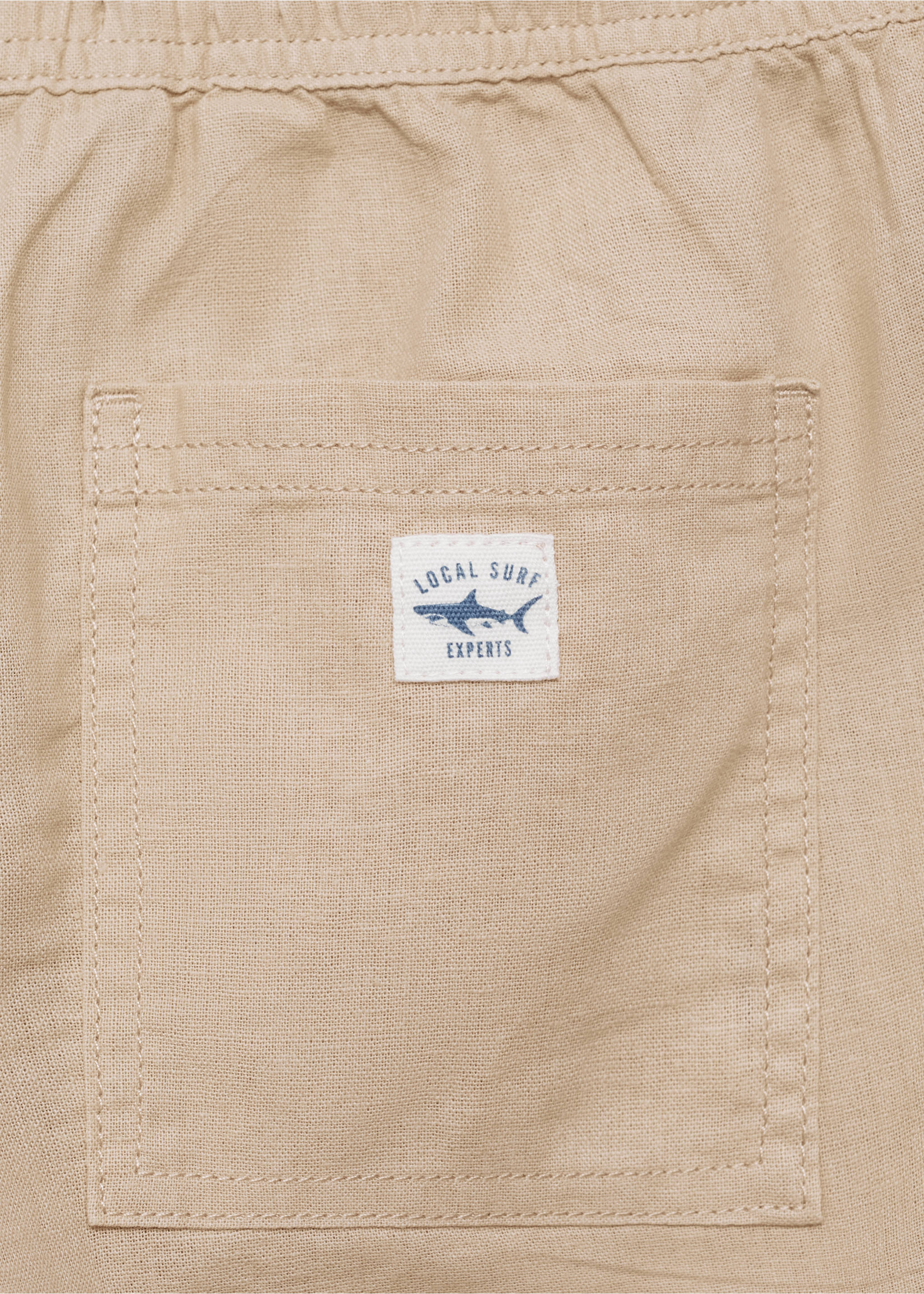 Linen-blend elastic waist trousers - Details of the article 0, Beige. Ref: 87097694-00.