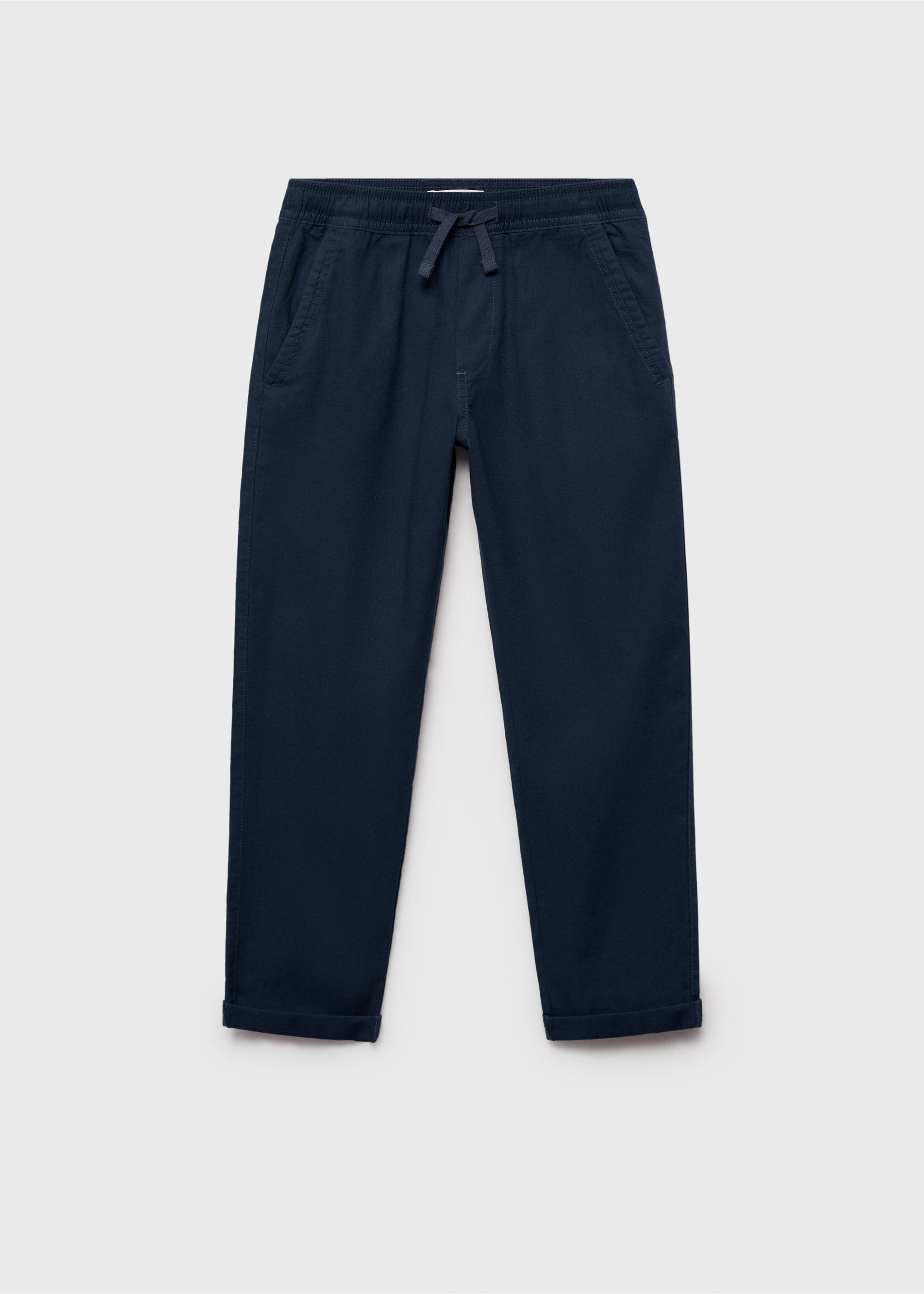 Linen-blend elastic waist trousers - Article without model, Navy. Ref: 87097694-00.