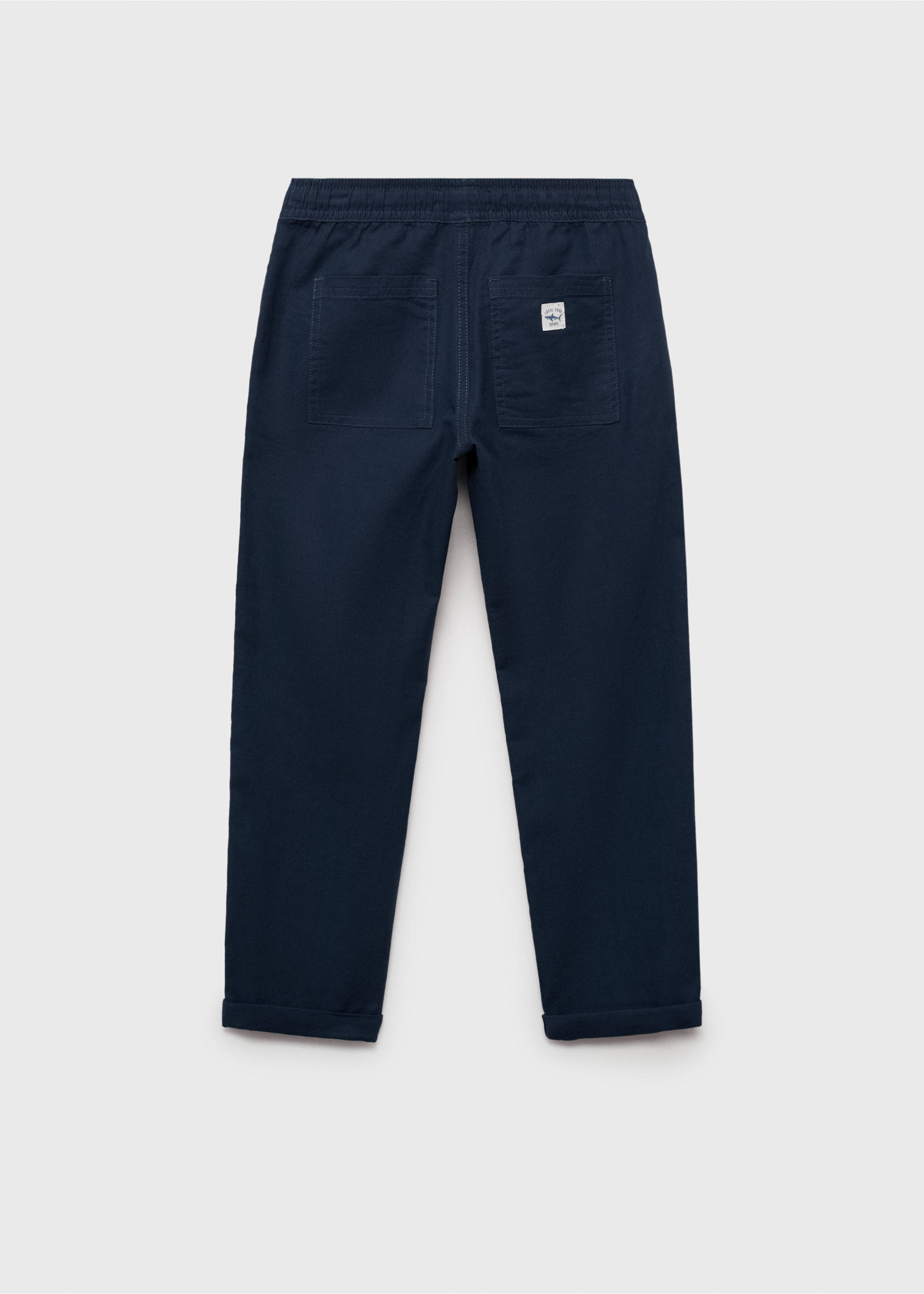 Linen-blend elastic waist trousers - Reverse of the article, Navy. Ref: 87097694-00.