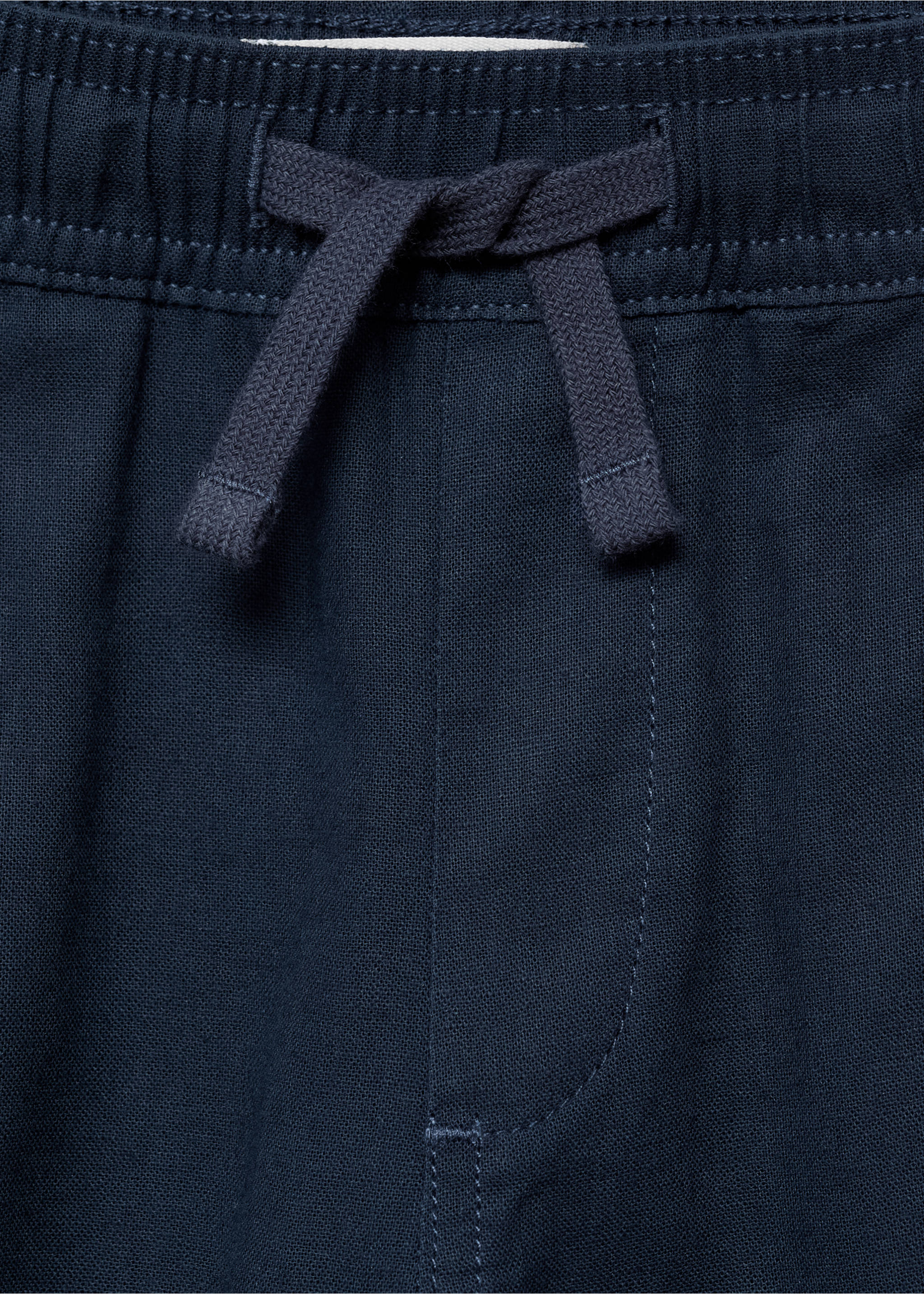Linen-blend elastic waist trousers - Details of the article 8, Navy. Ref: 87097694-00.