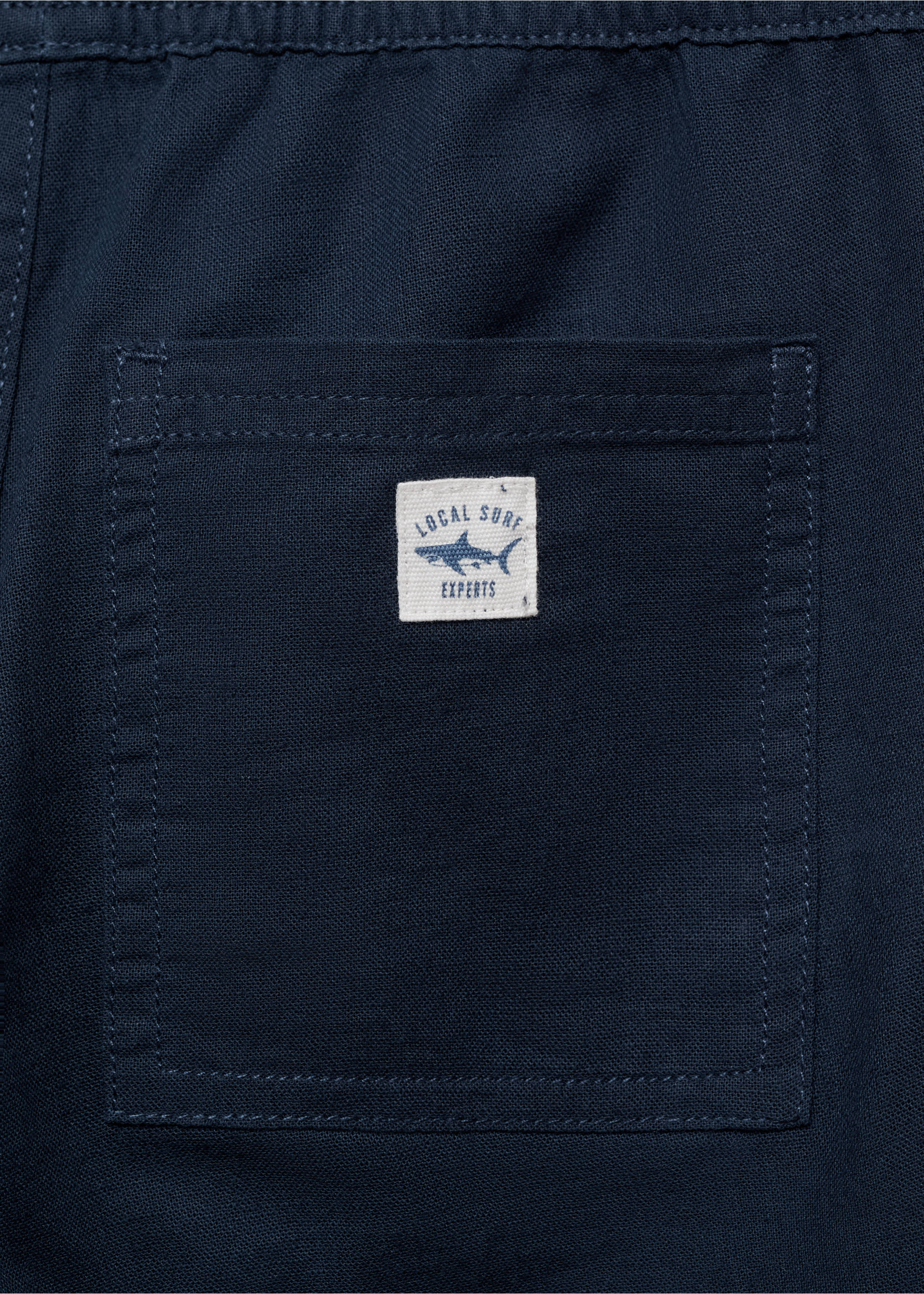Linen-blend elastic waist trousers - Details of the article 0, Navy. Ref: 87097694-00.