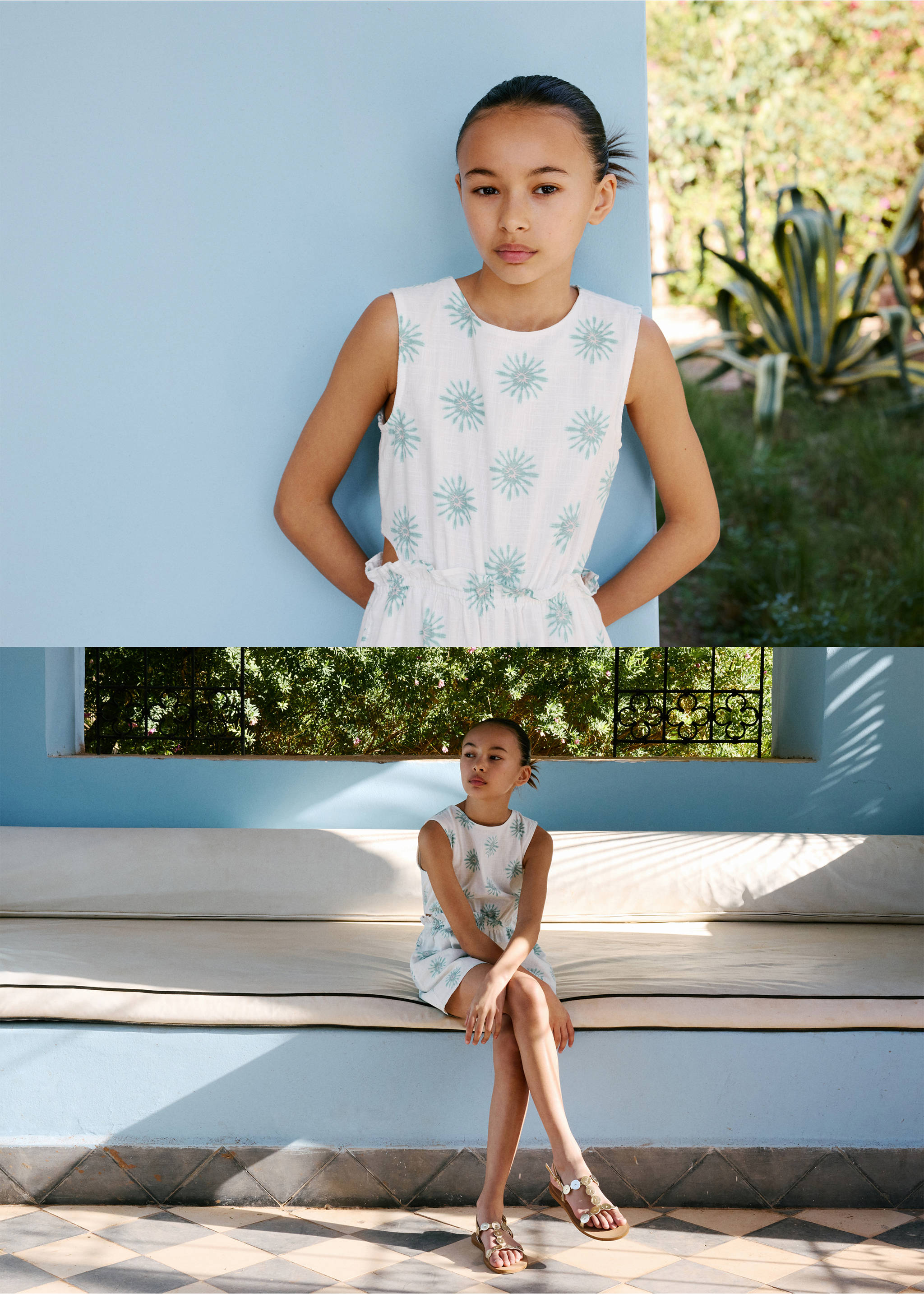 Printed jumpsuit with openings - Details of the article 5, White. Ref: 87097695-00.