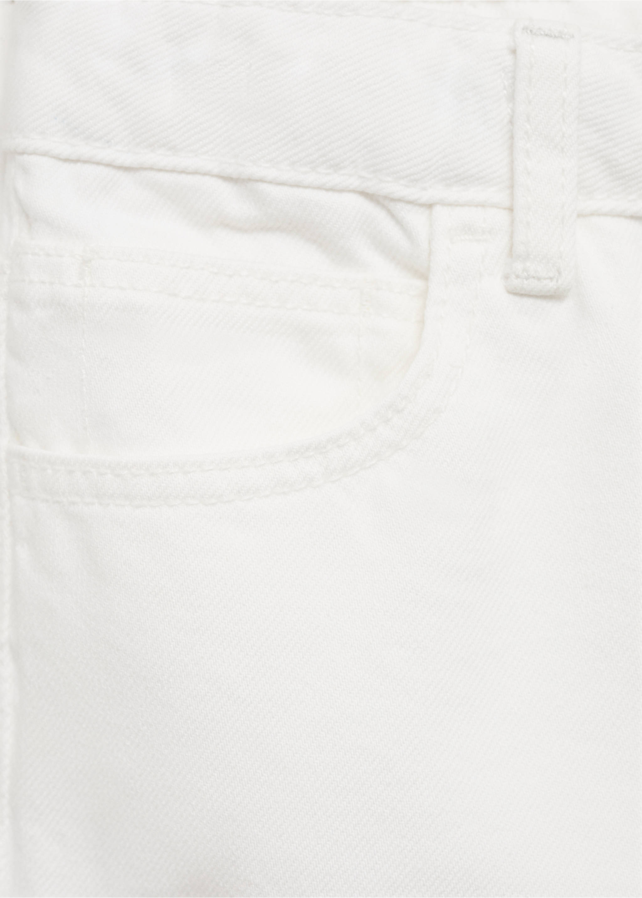 Close-up of off-white denim bermuda shorts fabric and pocket detail., White. Ref: 87097701-00.