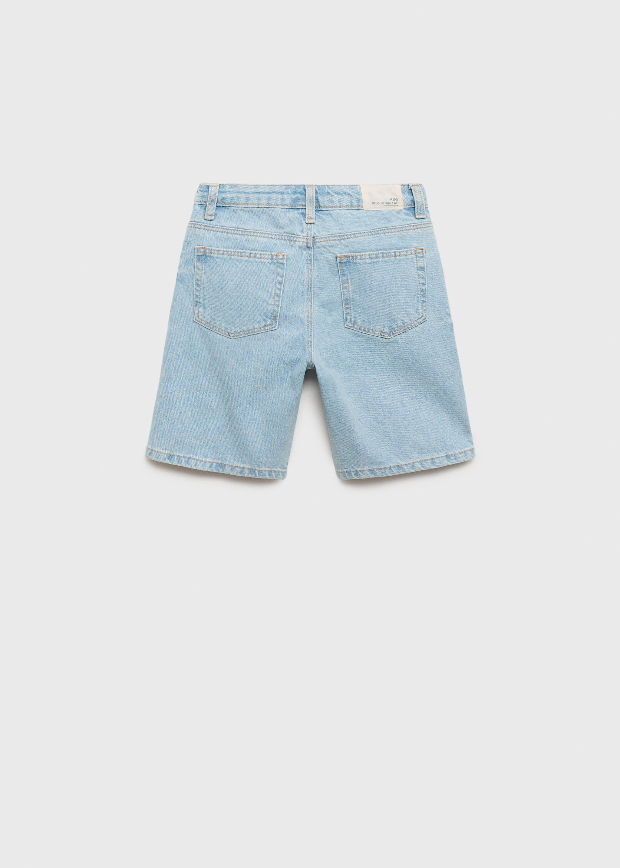 Light blue denim bermuda shorts, back view