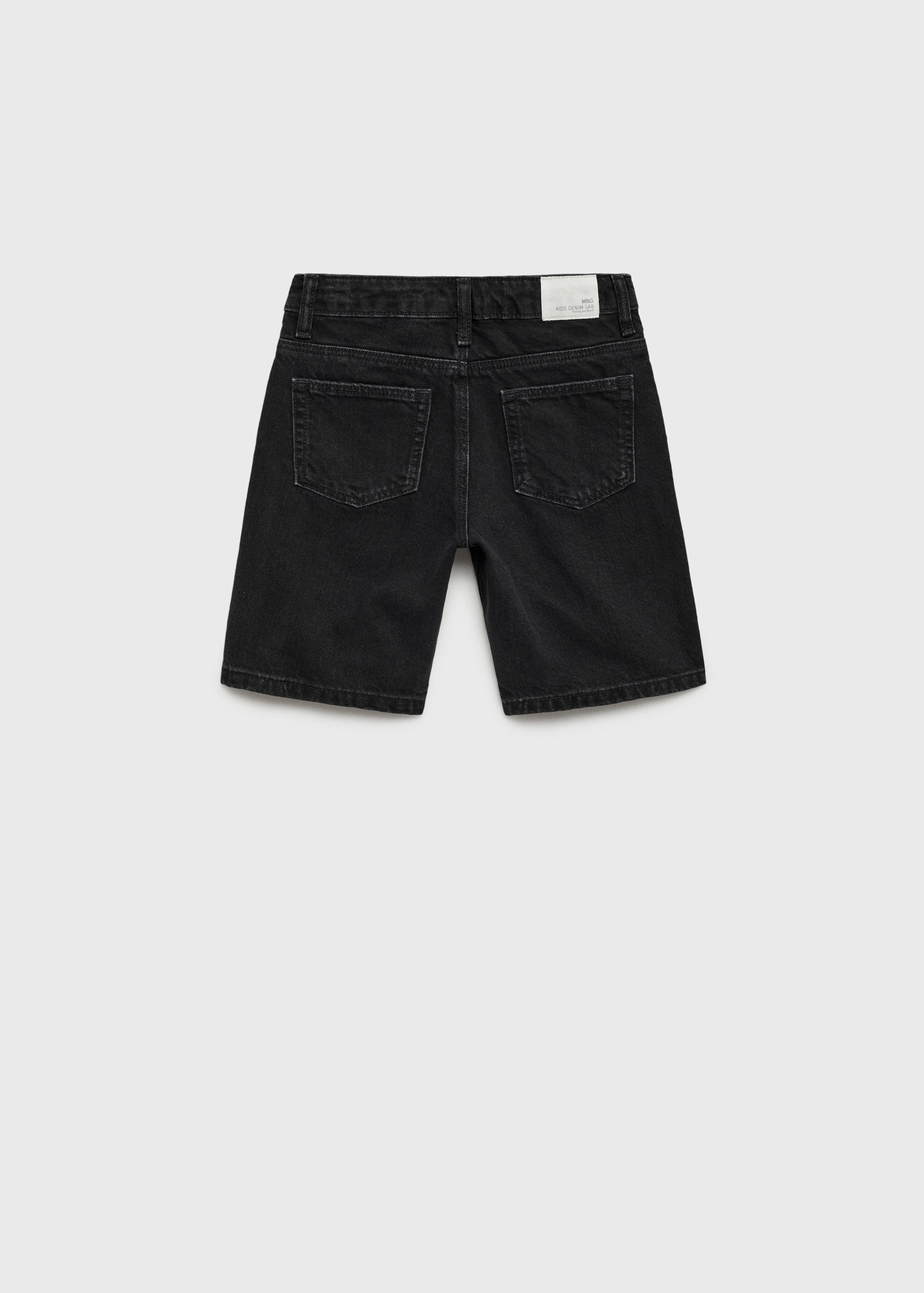 Back view of black denim bermuda shorts for kids.