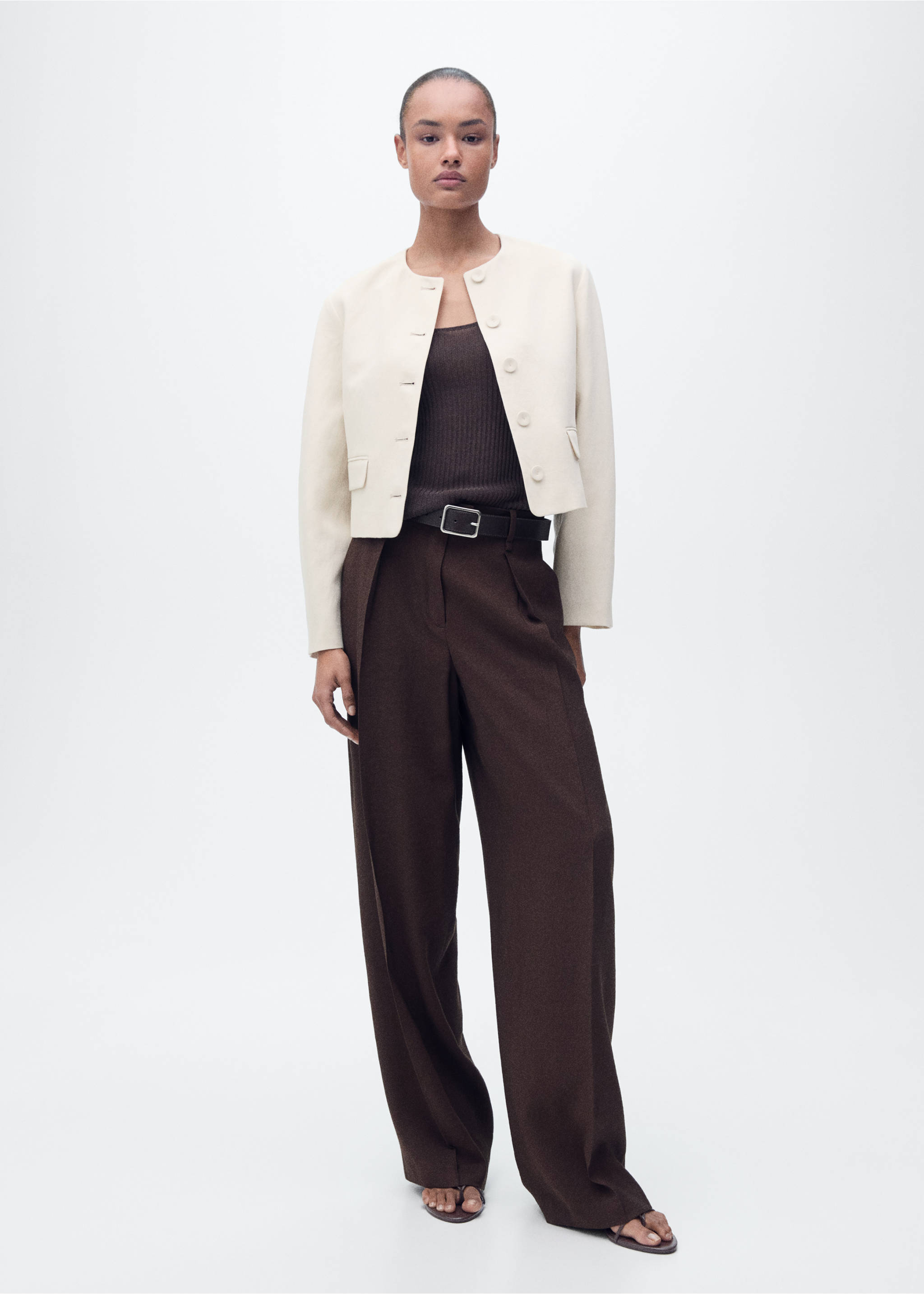 Linen-blend jacket with buttons - General plane, Light/Pastel Grey. Ref: 87097704-00.