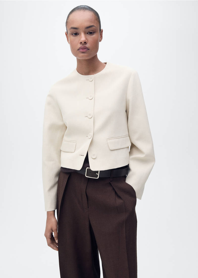 Linen-blend jacket with buttons - Light/Pastel Grey