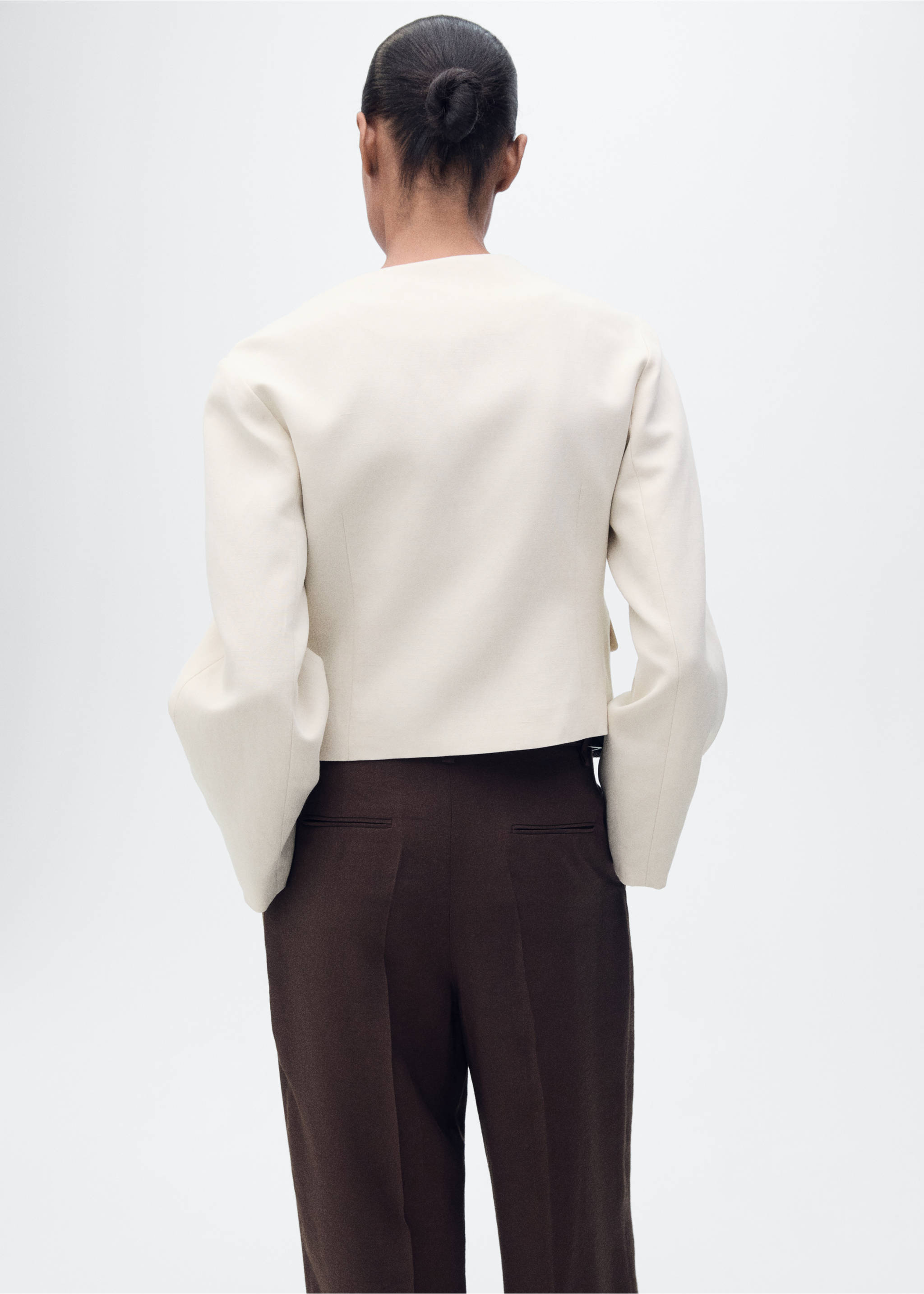 Linen-blend jacket with buttons - Reverse of the article, Light/Pastel Grey. Ref: 87097704-00.