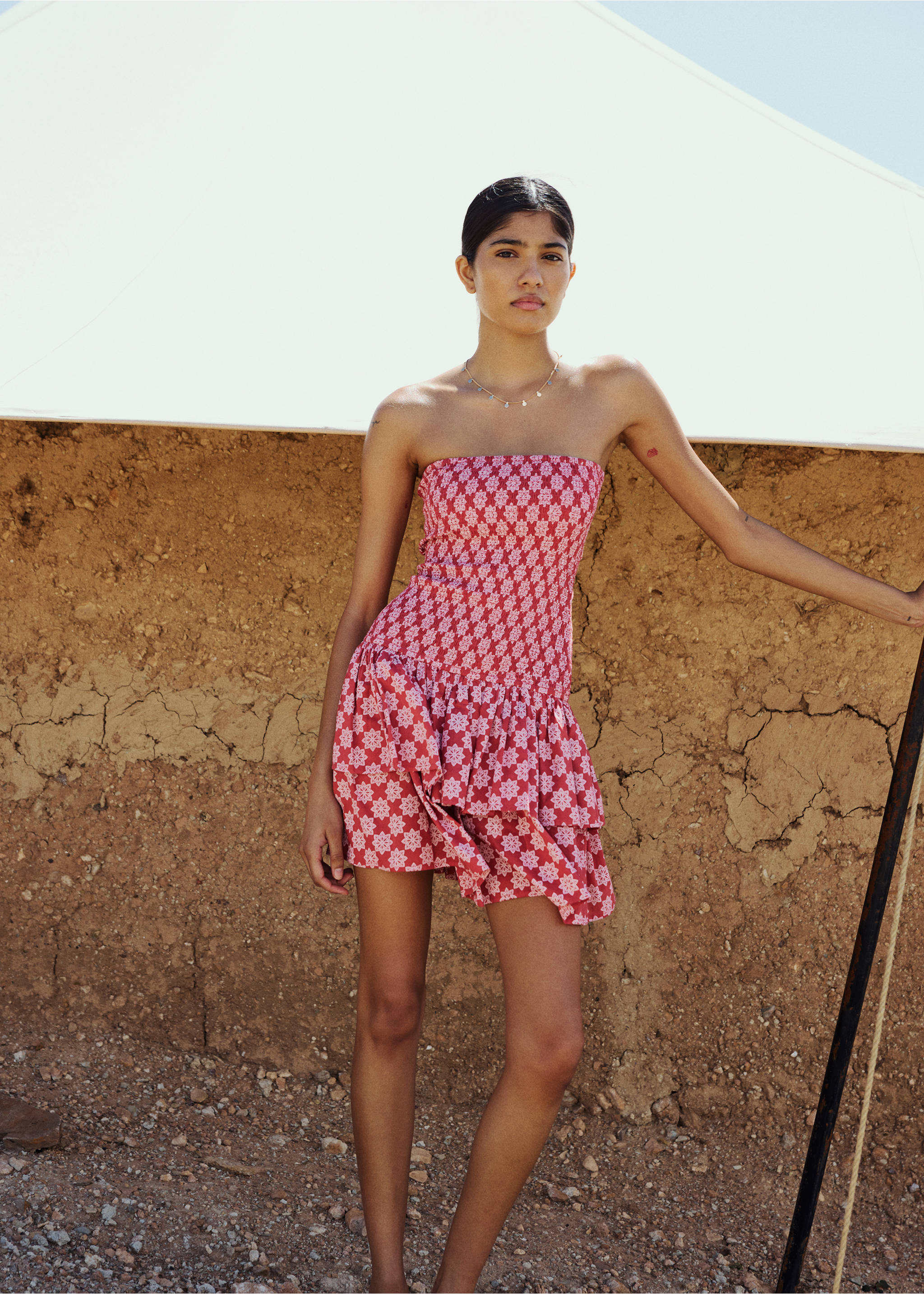 Ruffled dress - Details of the article 5, Strawberry. Ref: 87097706-00.
