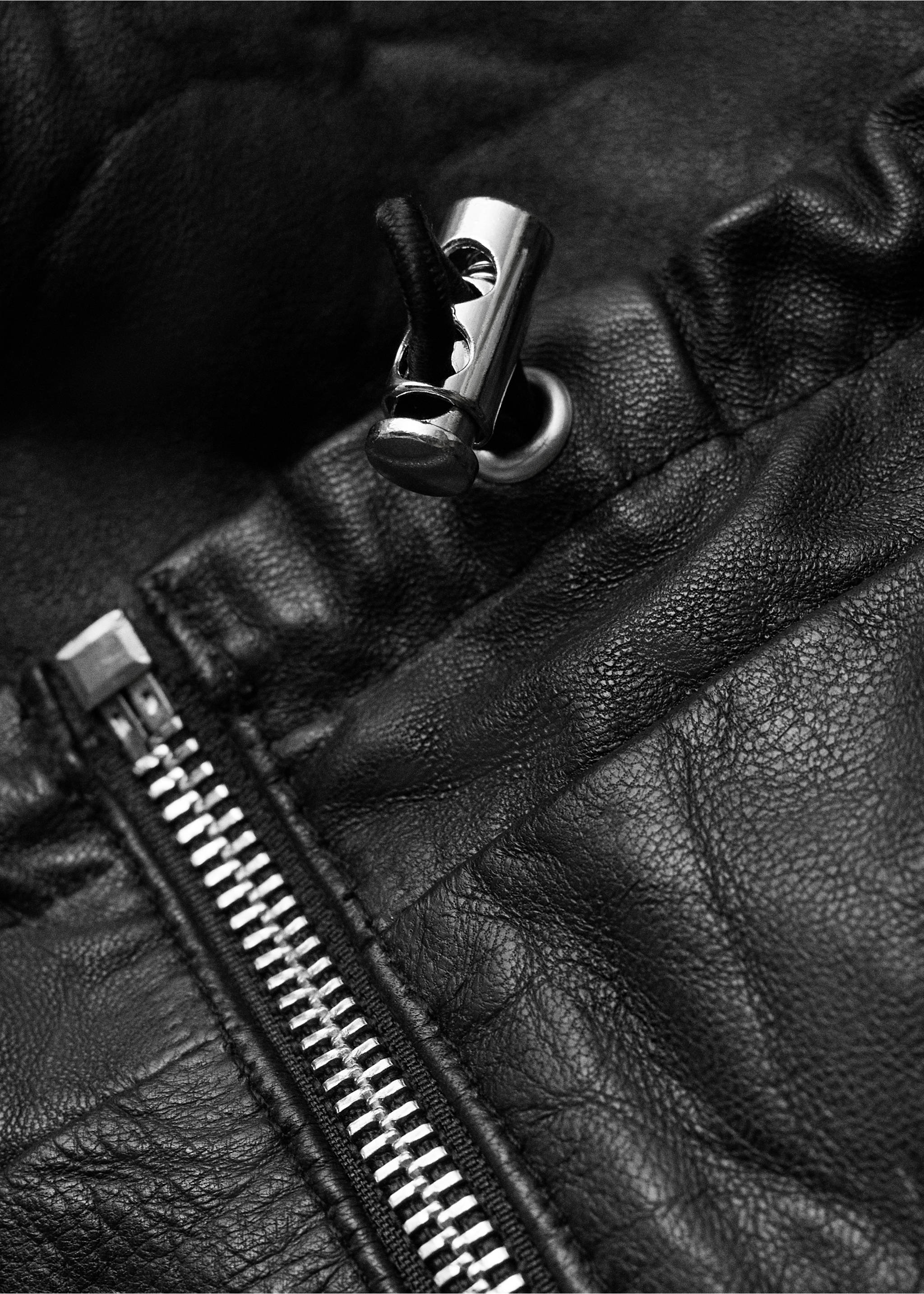 Oversized leather jacket - Details of the article 8, Black. Ref: 87097710-00.