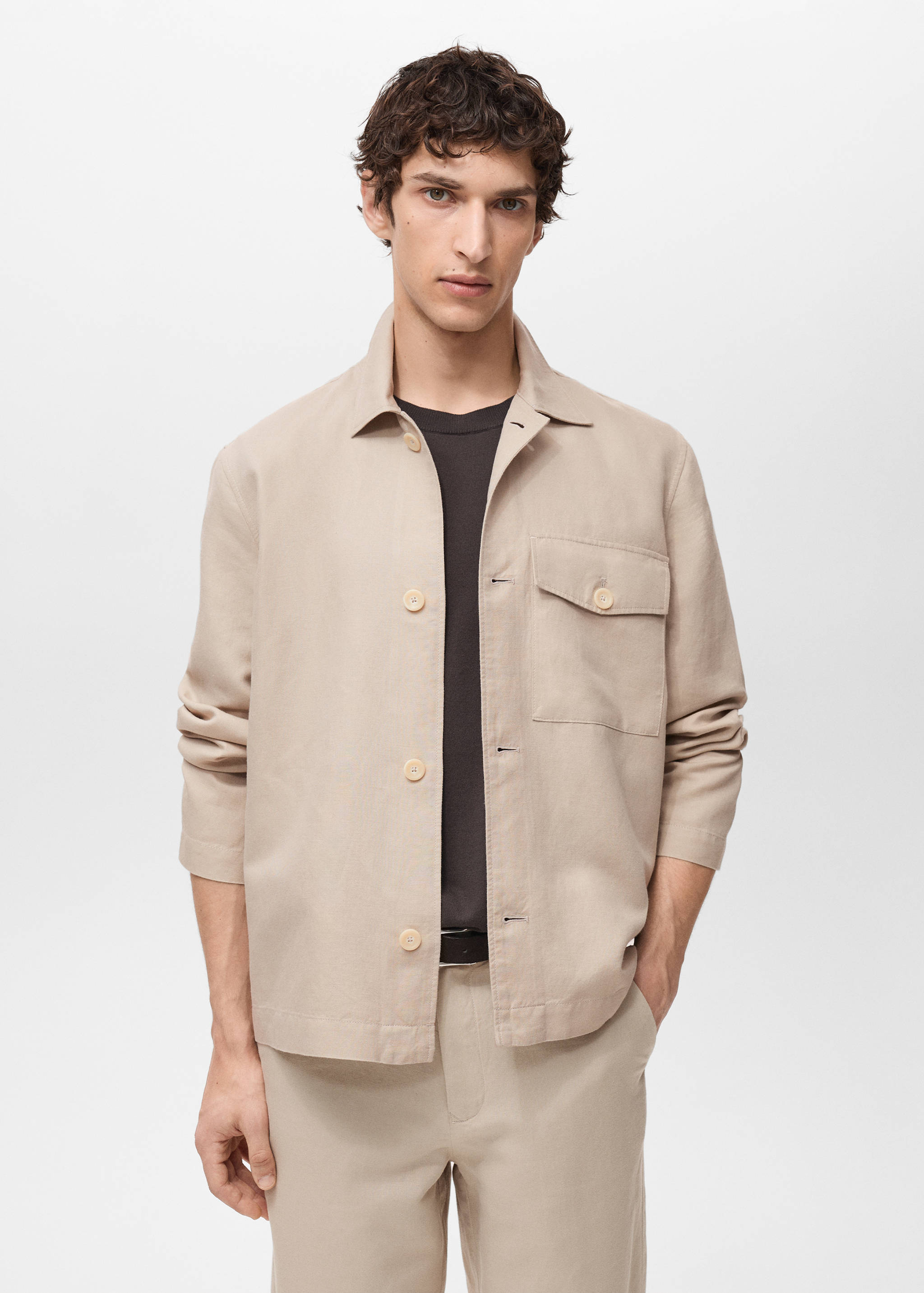 Straight-fit linen overshirt - Medium plane