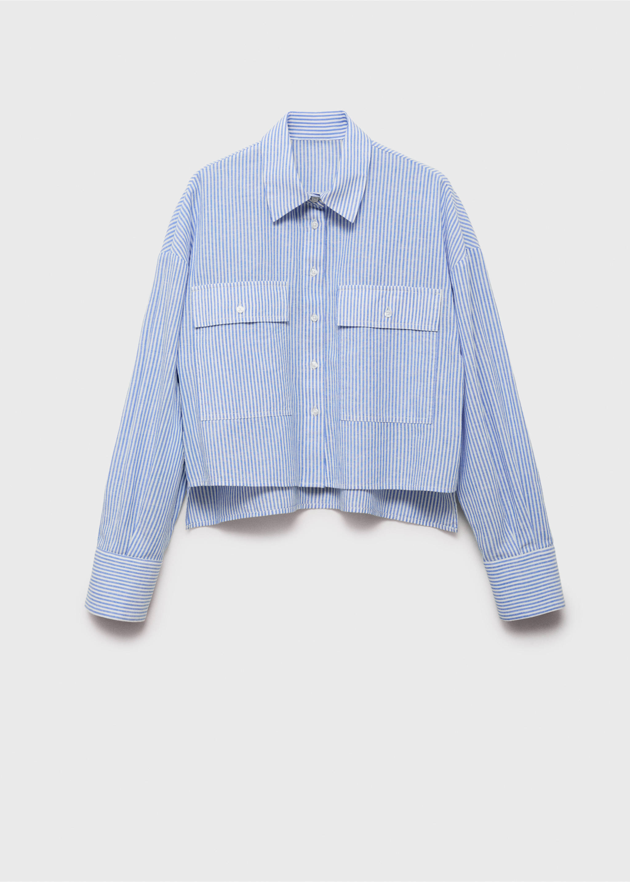 Camisa cropped às riscas com bolsos - Artigo sem modelo, Azul. Ref: 87097887-00.