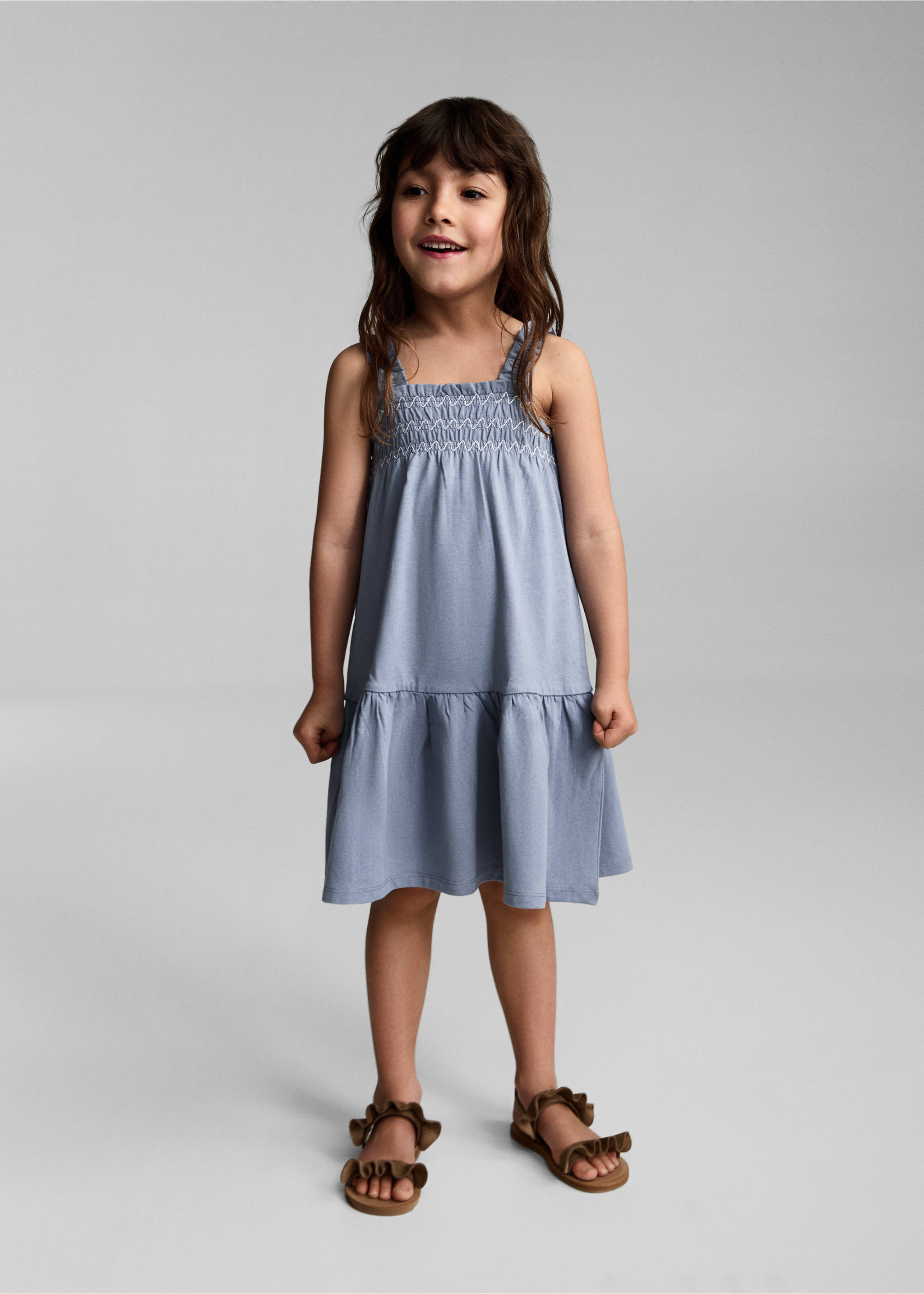 Klänning med rynkdetaljer - Allmän bild, Blå. Ref: 87097891-00.