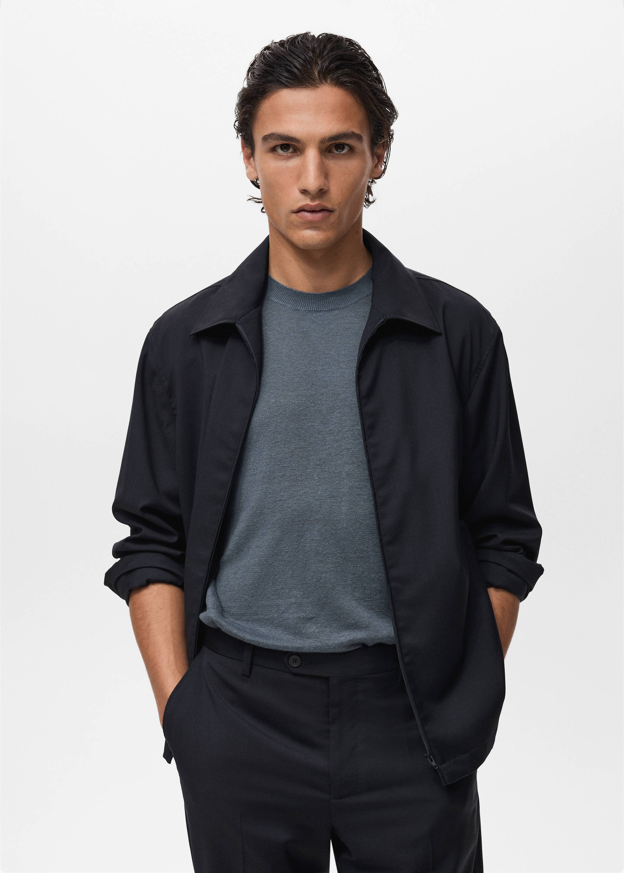 Cold wool jacket with shirt collar - Medium plane