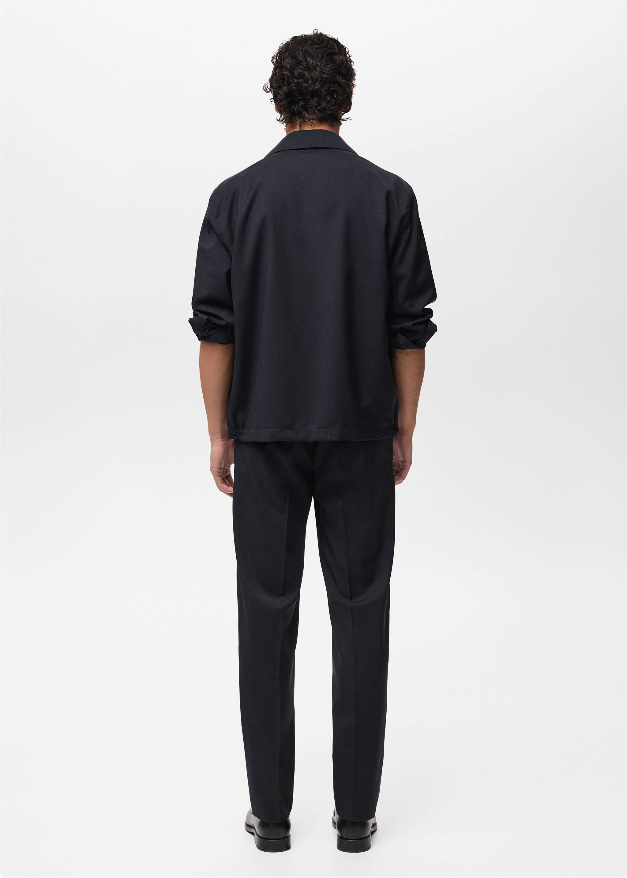 Jachetă din lână cu guler de cămașă - Spatele articolului, Bleumarin închis. Ref: 87097892-00.