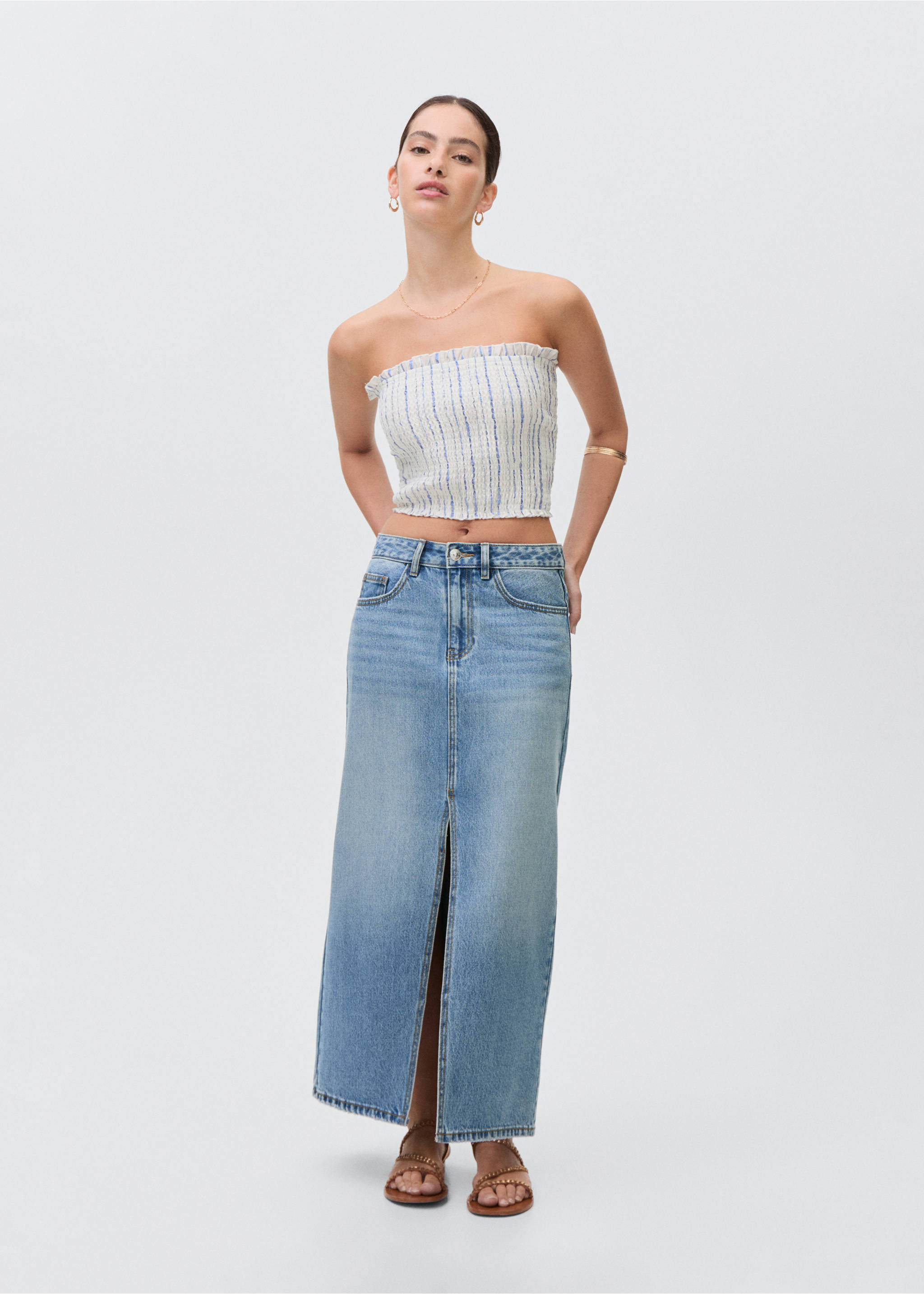 Langer Jeansrock - Allgemeine Ansicht, Mittelblau. Ref: 87097900-00.