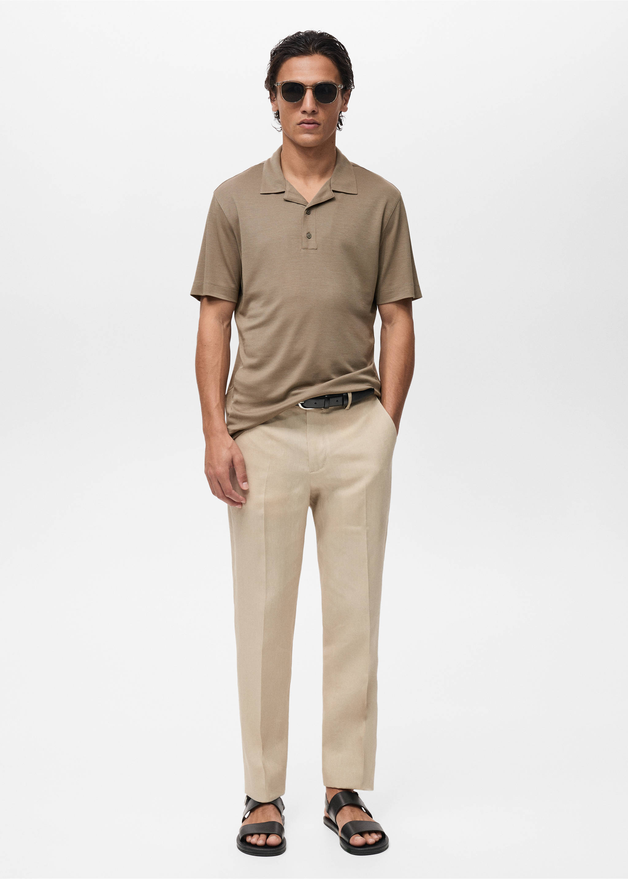 Lyocell polo shirt with bowling collar - General plane, Mink Grey. Ref: 87097907-00.