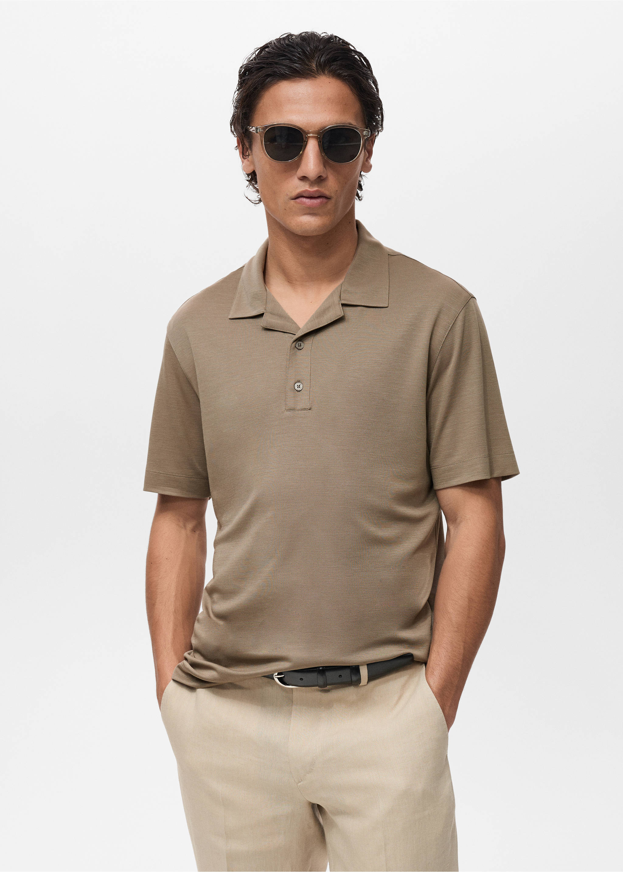 Lyocell polo shirt with bowling collar - Medium plane, Mink Grey. Ref: 87097907-00.