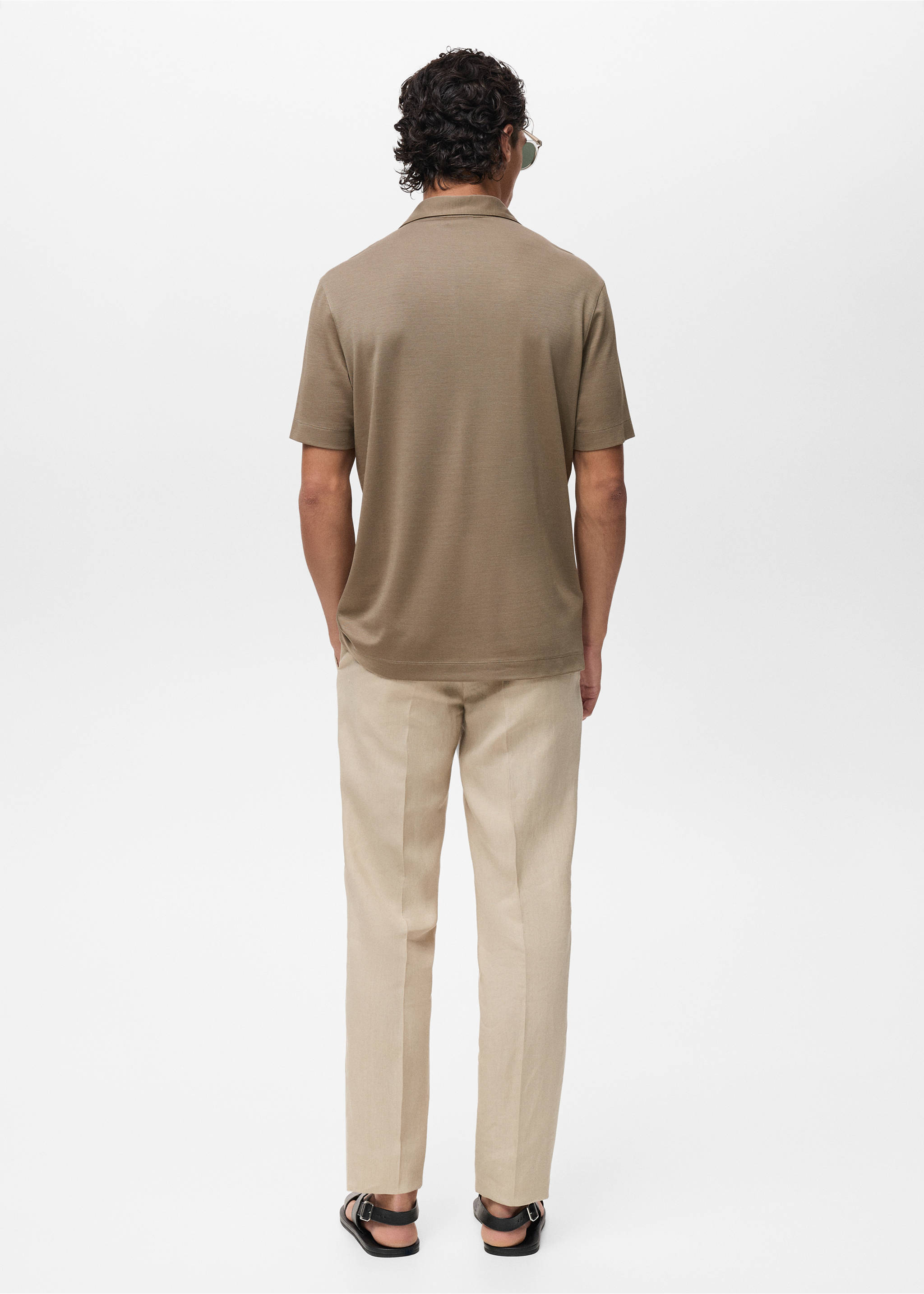 Lyocell polo shirt with bowling collar - Reverse of the article, Mink Grey. Ref: 87097907-00.