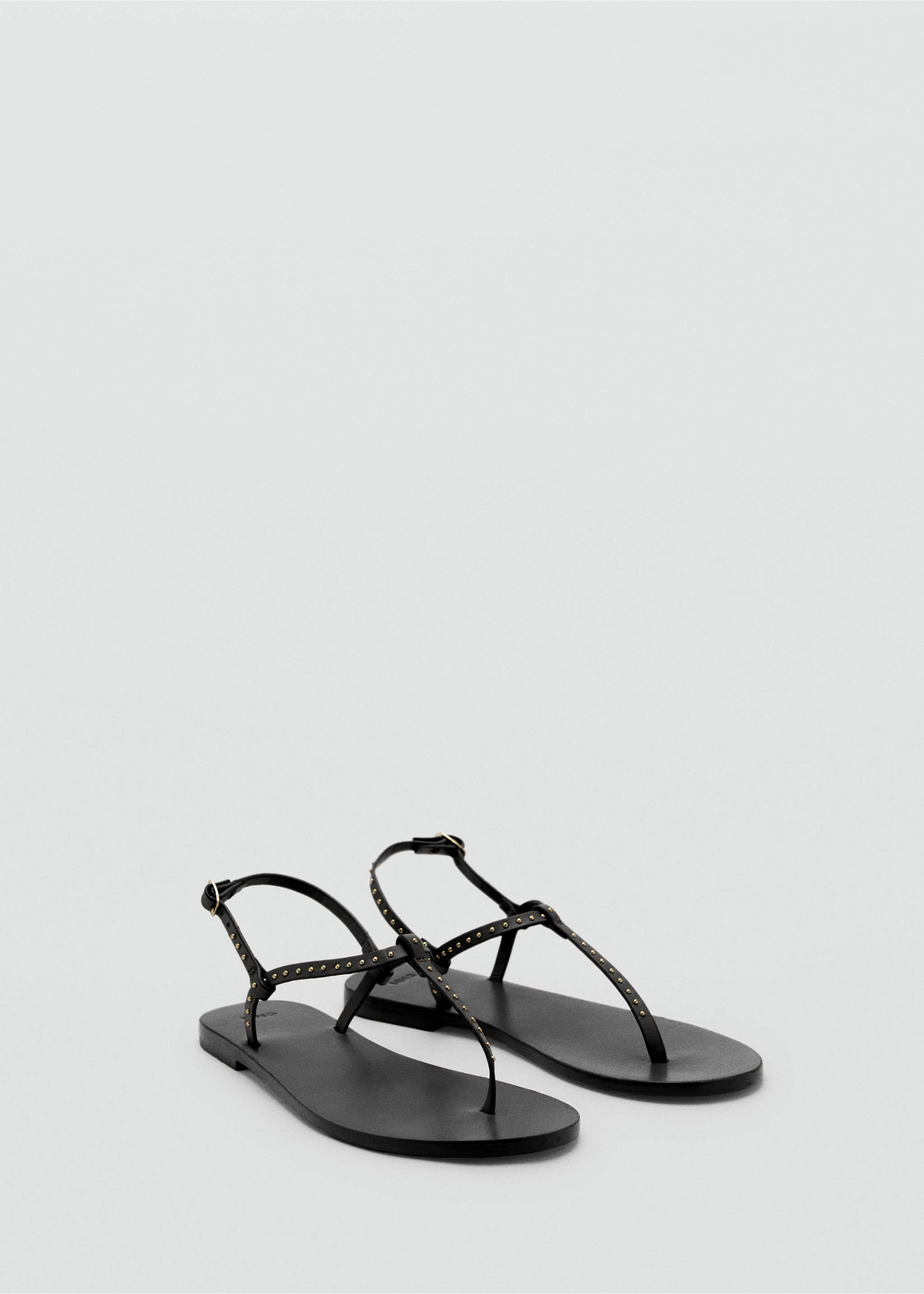 Sandales cuir mini clous - Plan moyen, Noir. Ref: 87098259-00.