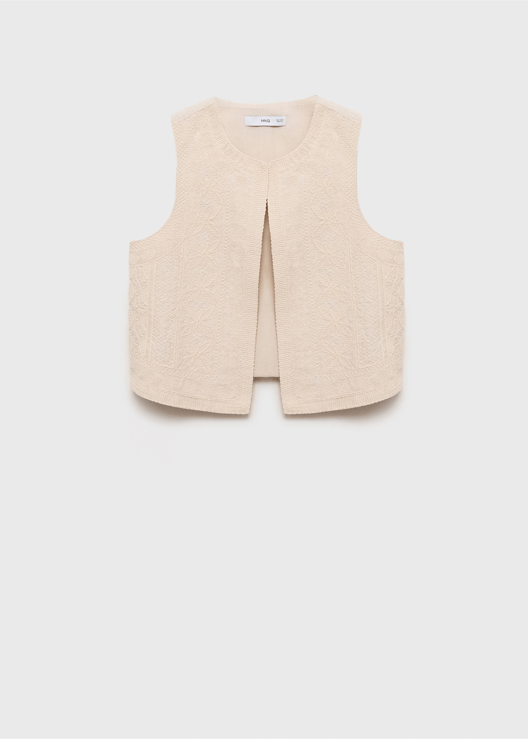 Embroidered linen vest - Article without model, Ecru. Ref: 87098260-00.