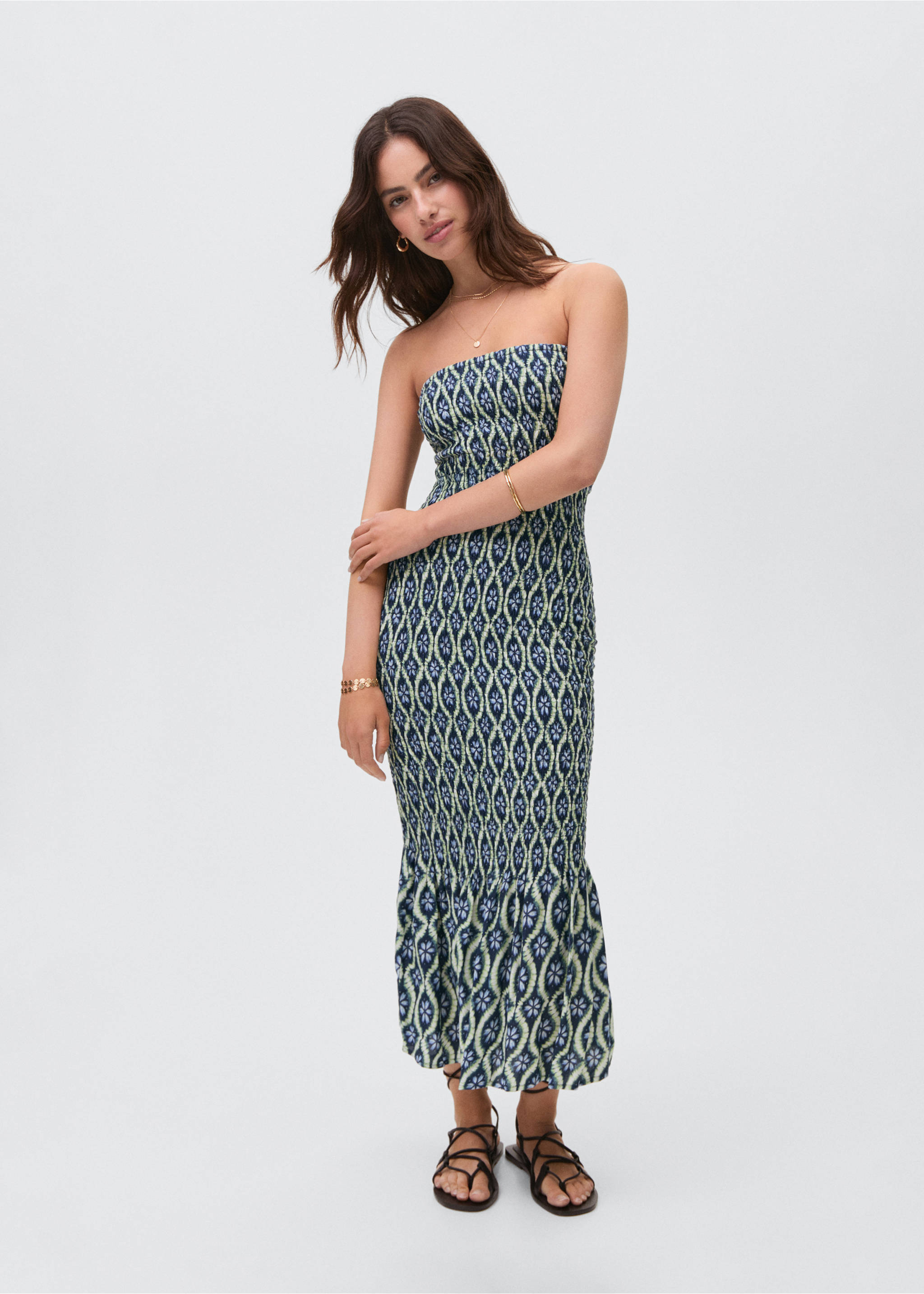Robe bustier imprimée - Plan général, Bleu marine. Ref: 87098264-00.