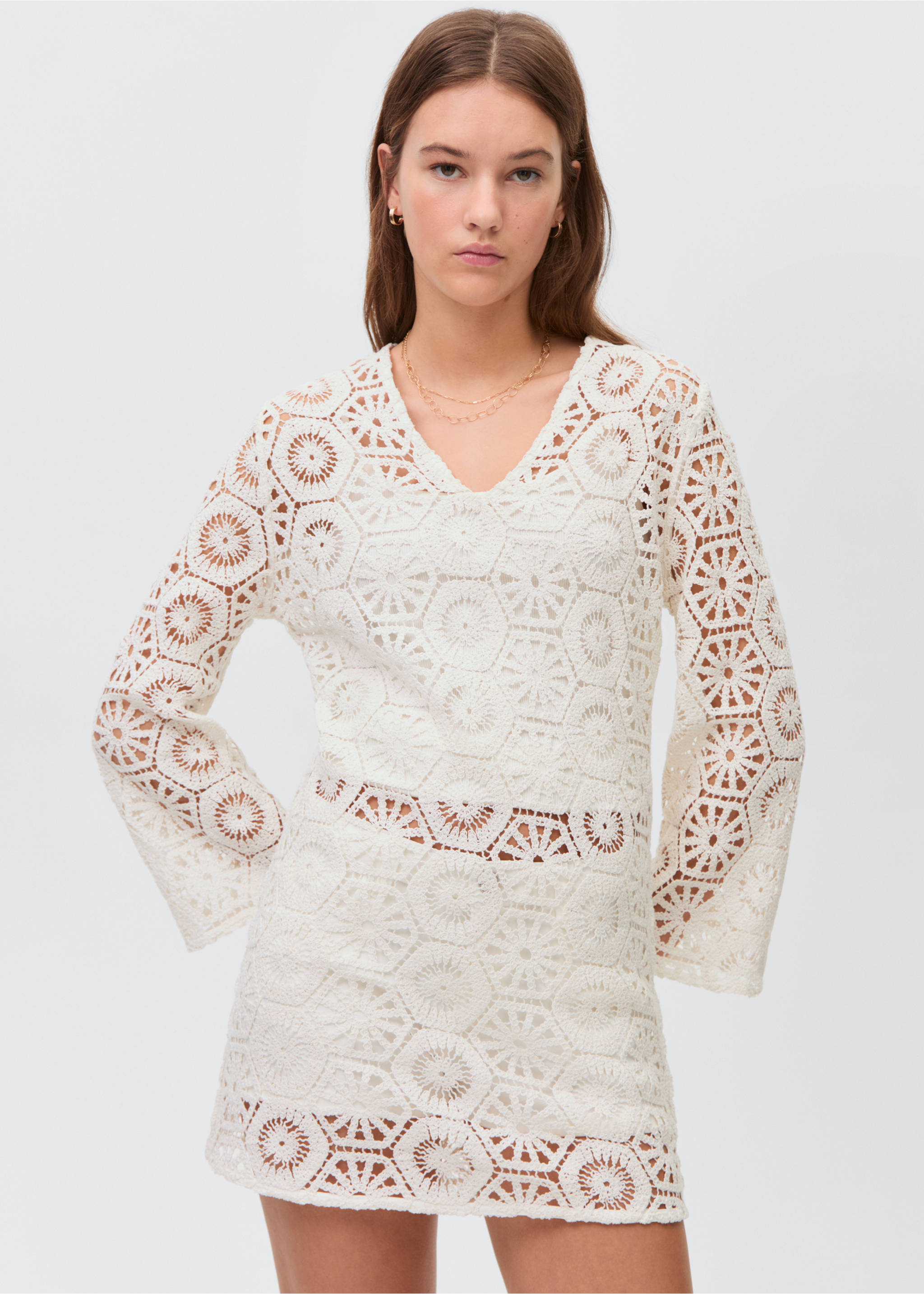 Vestito crochet trasparente - Piano medio, Bianco sporco. Ref: 87098265-00.