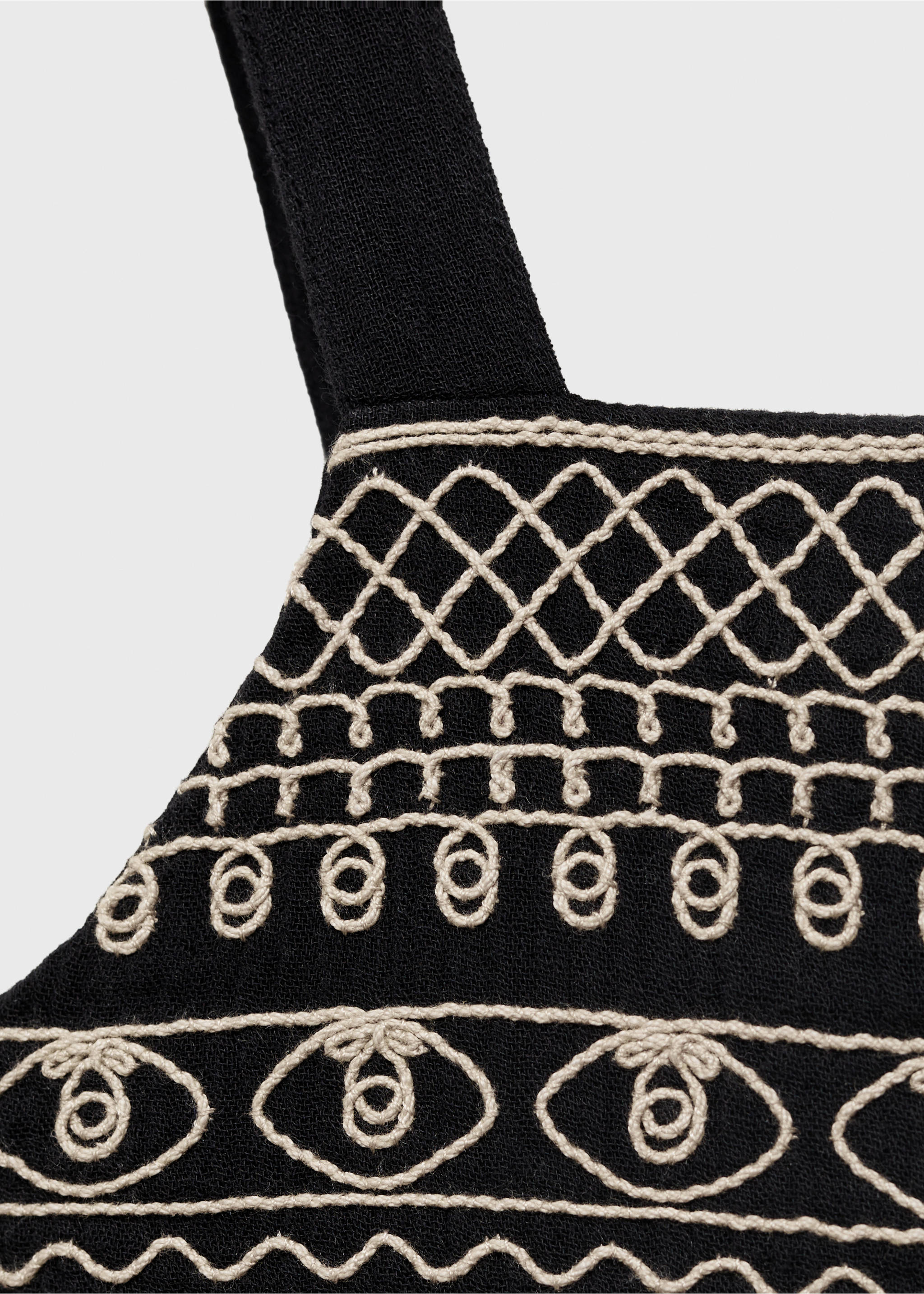 Embroidered panel jumpsuit - Details of the article 8, Black. Ref: 87098270-00.