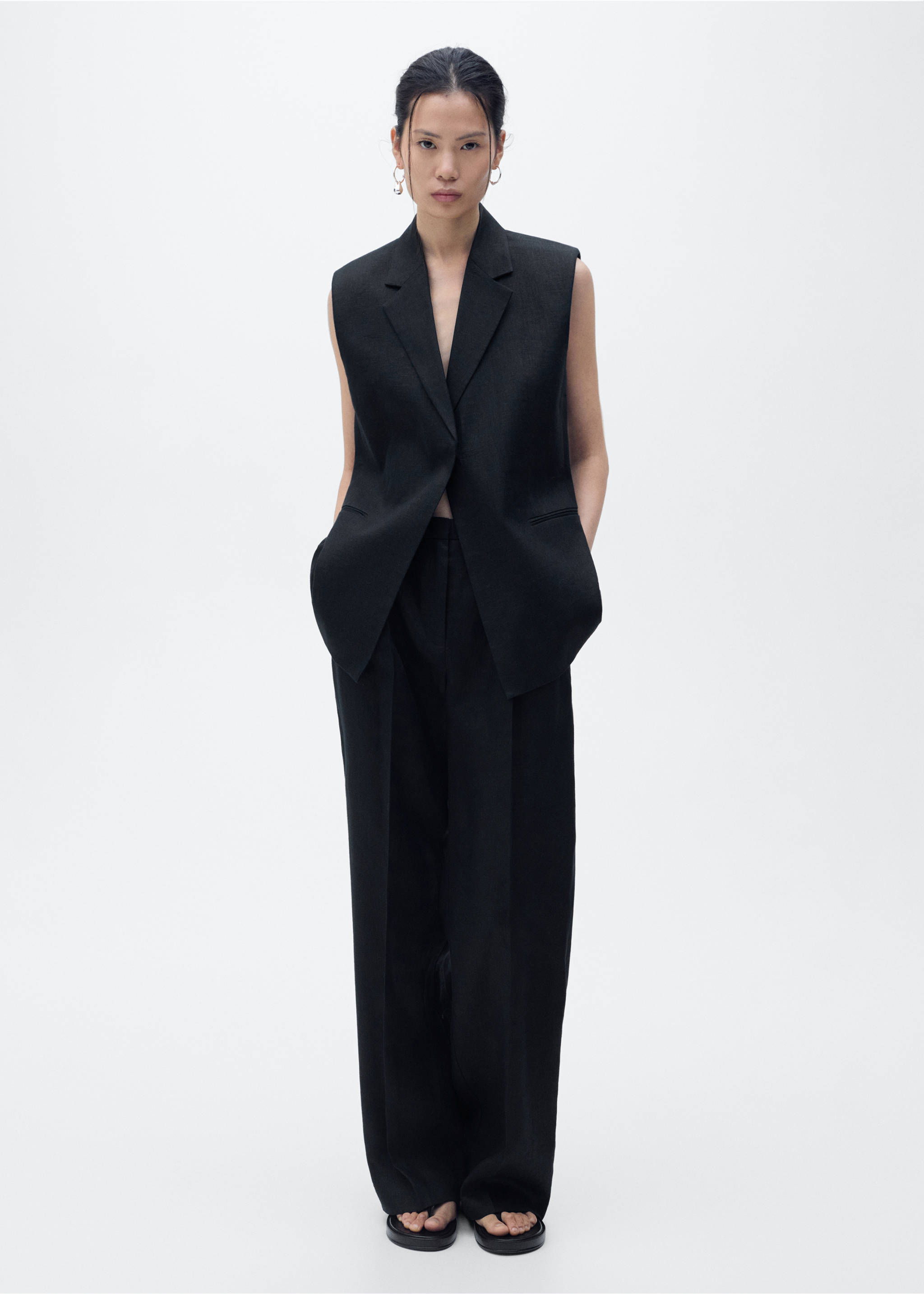 Linen suit trousers - General plane, Black. Ref: 87098639-00.