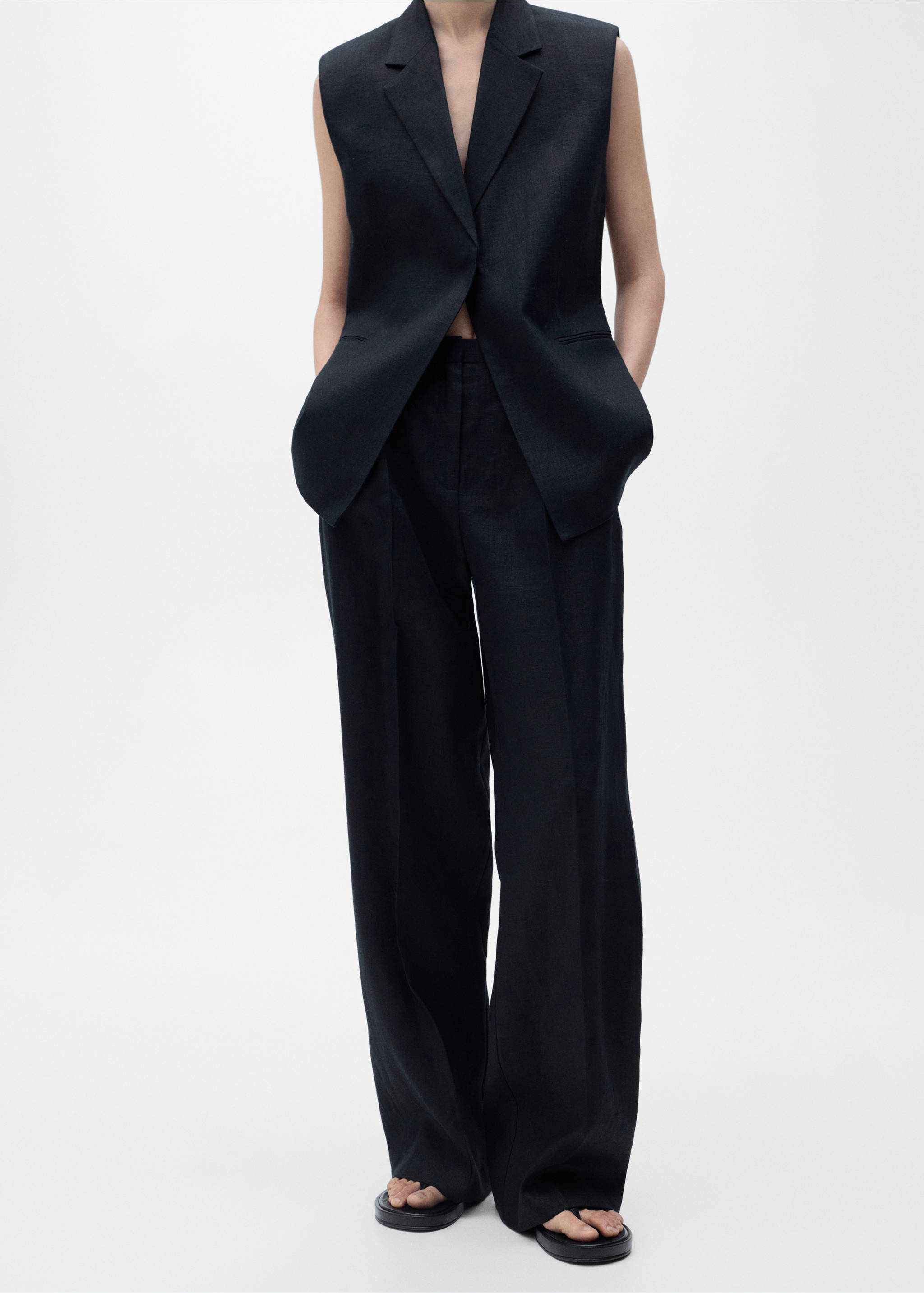 Linen suit trousers - Medium plane, Black. Ref: 87098639-00.
