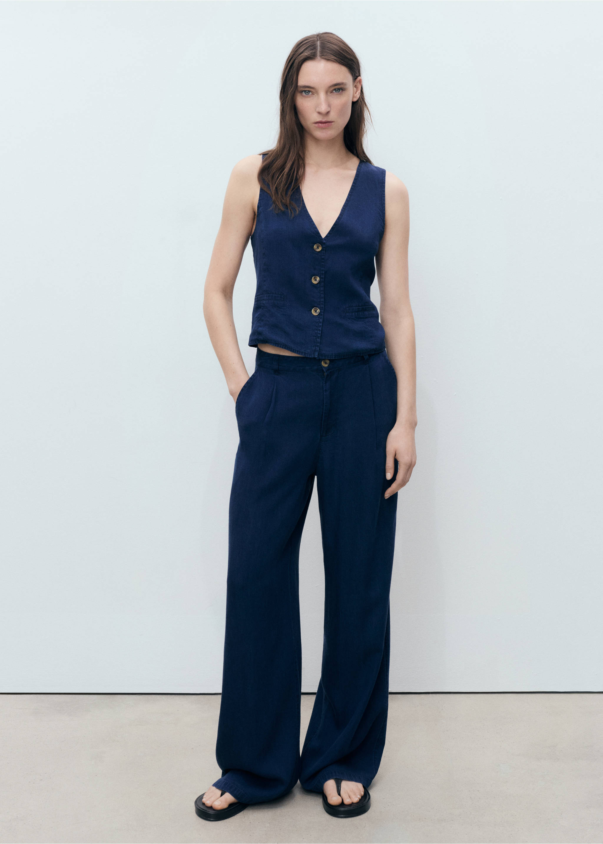Denim-effect lyocell waistcoat - General plane, Dark Blue. Ref: 87098641-00.